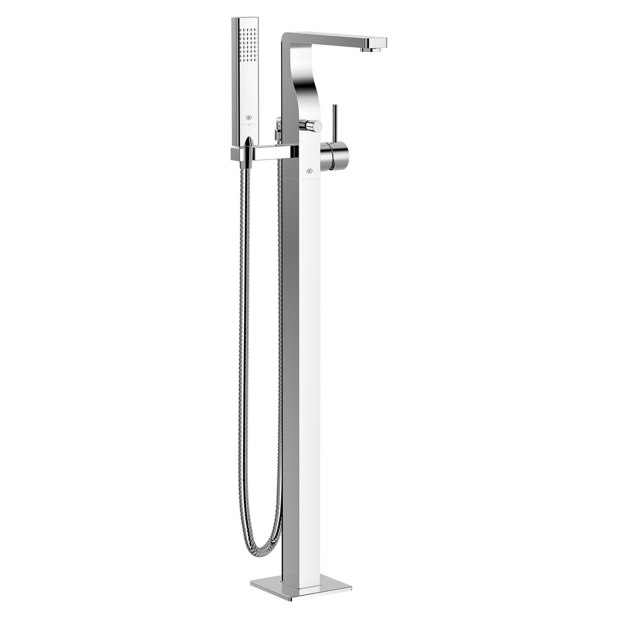 Equility® Square Floor Mount Bathtub Filler with Hand Shower and Lever Handle