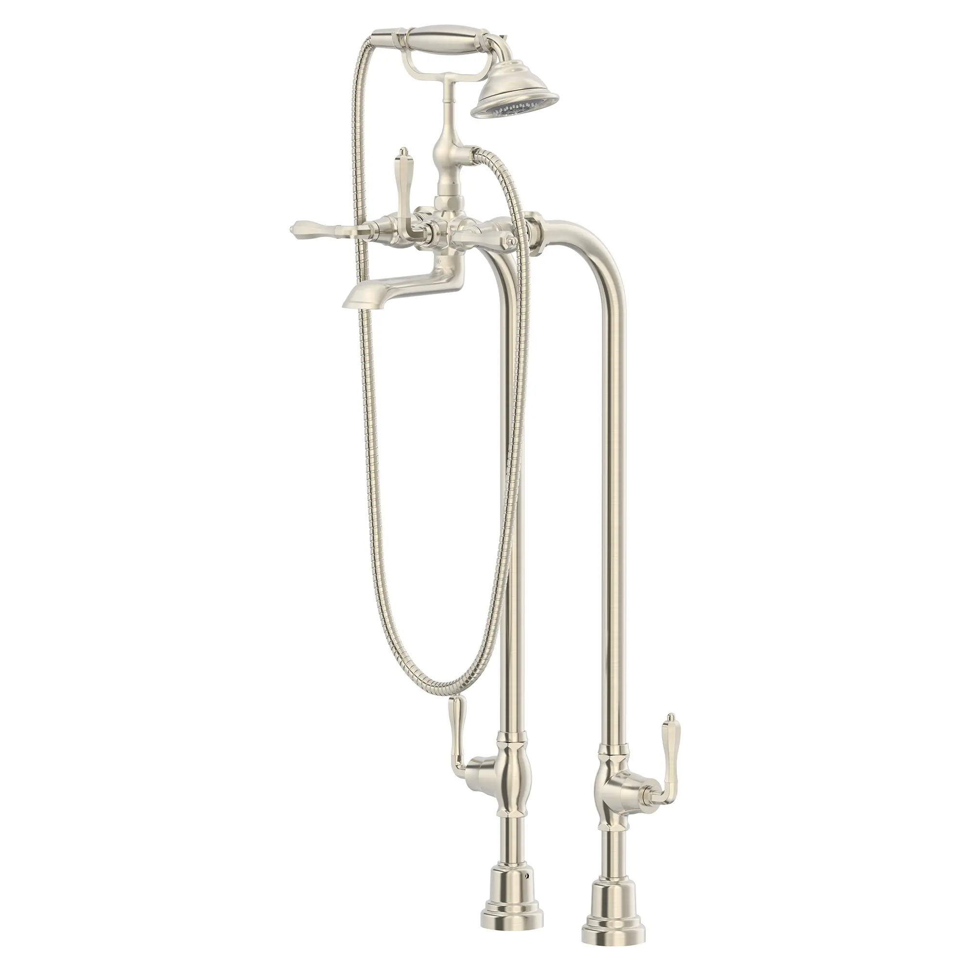 Traditional Floor Mount Bathtub Filler with Hand Shower and Ashbee® Lever Handles