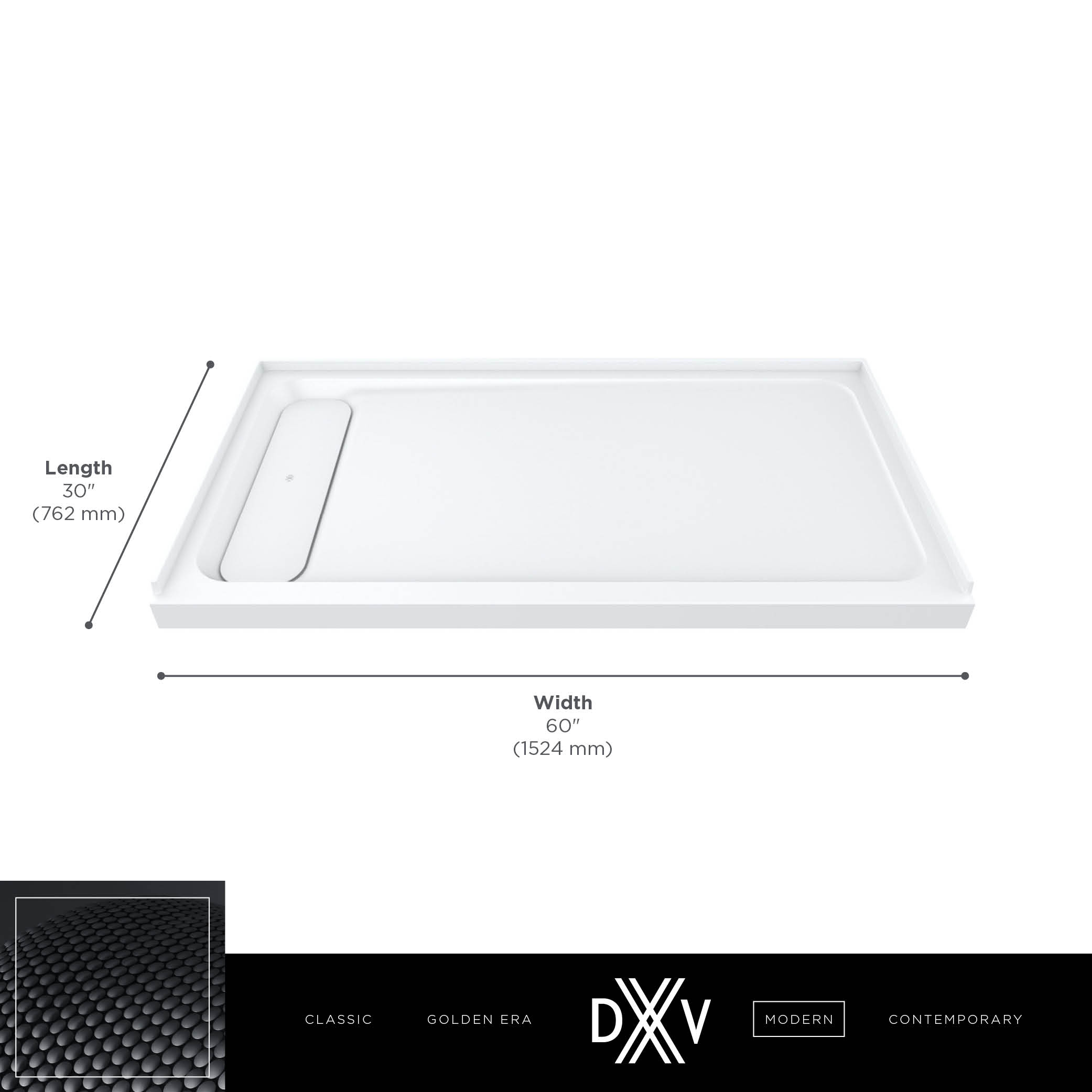 DXV MODULUS 60” X 30” SOLID SURFACE SHOWER BASE – RIGHT DRAIN