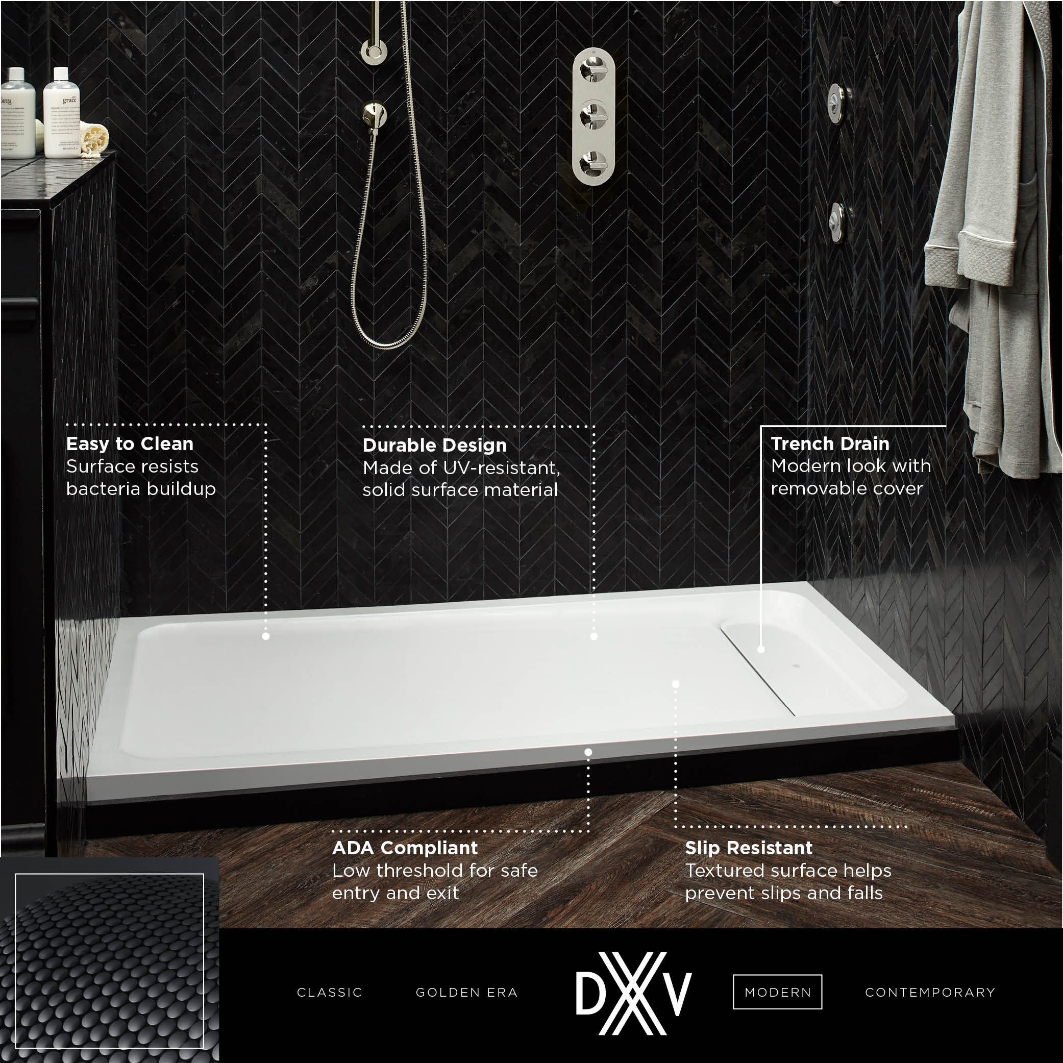 DXV MODULUS 60” X 32” SOLID SURFACE SHOWER BASE – RIGHT DRAIN