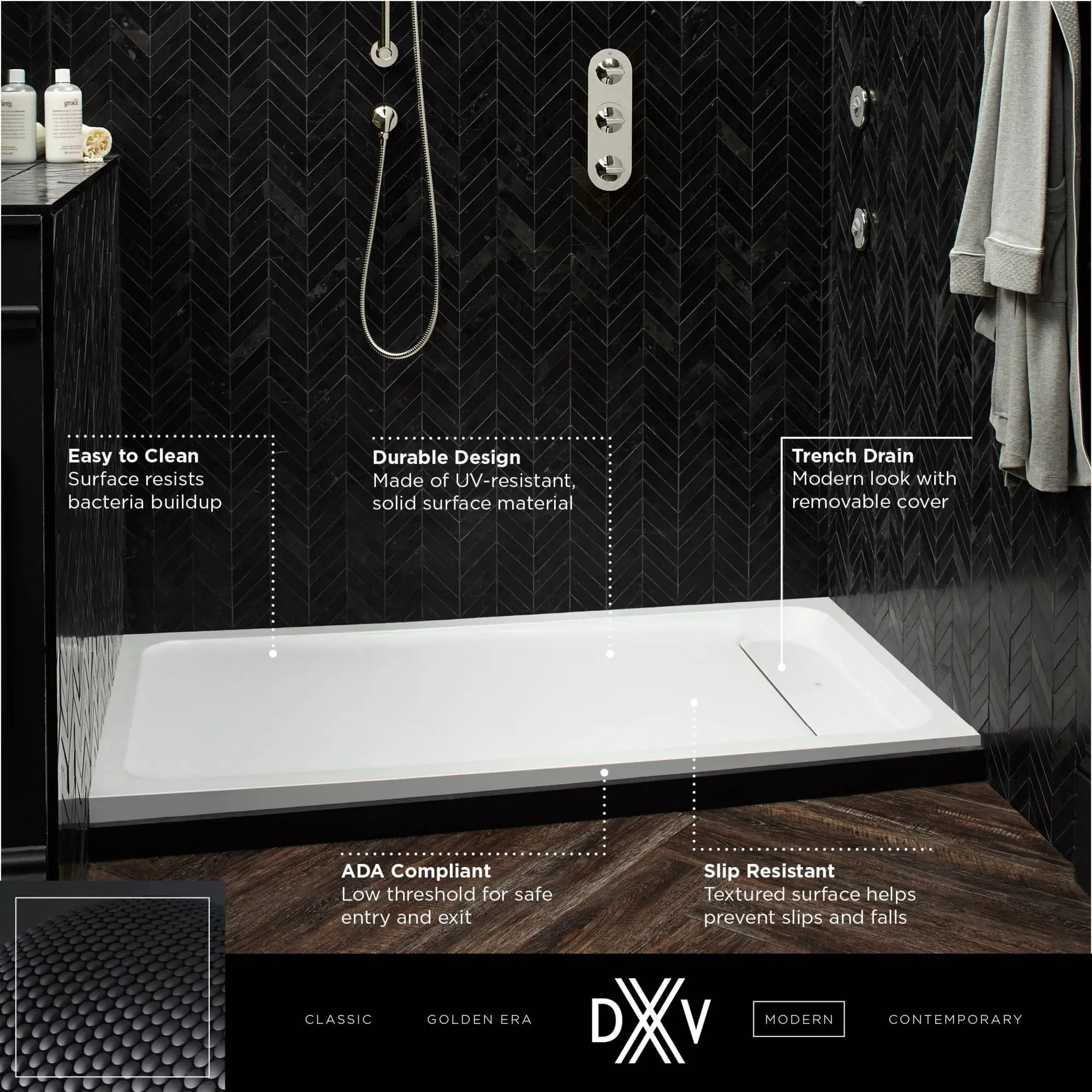 DXV MODULUS 60” X 30” SOLID SURFACE SHOWER BASE – RIGHT DRAIN