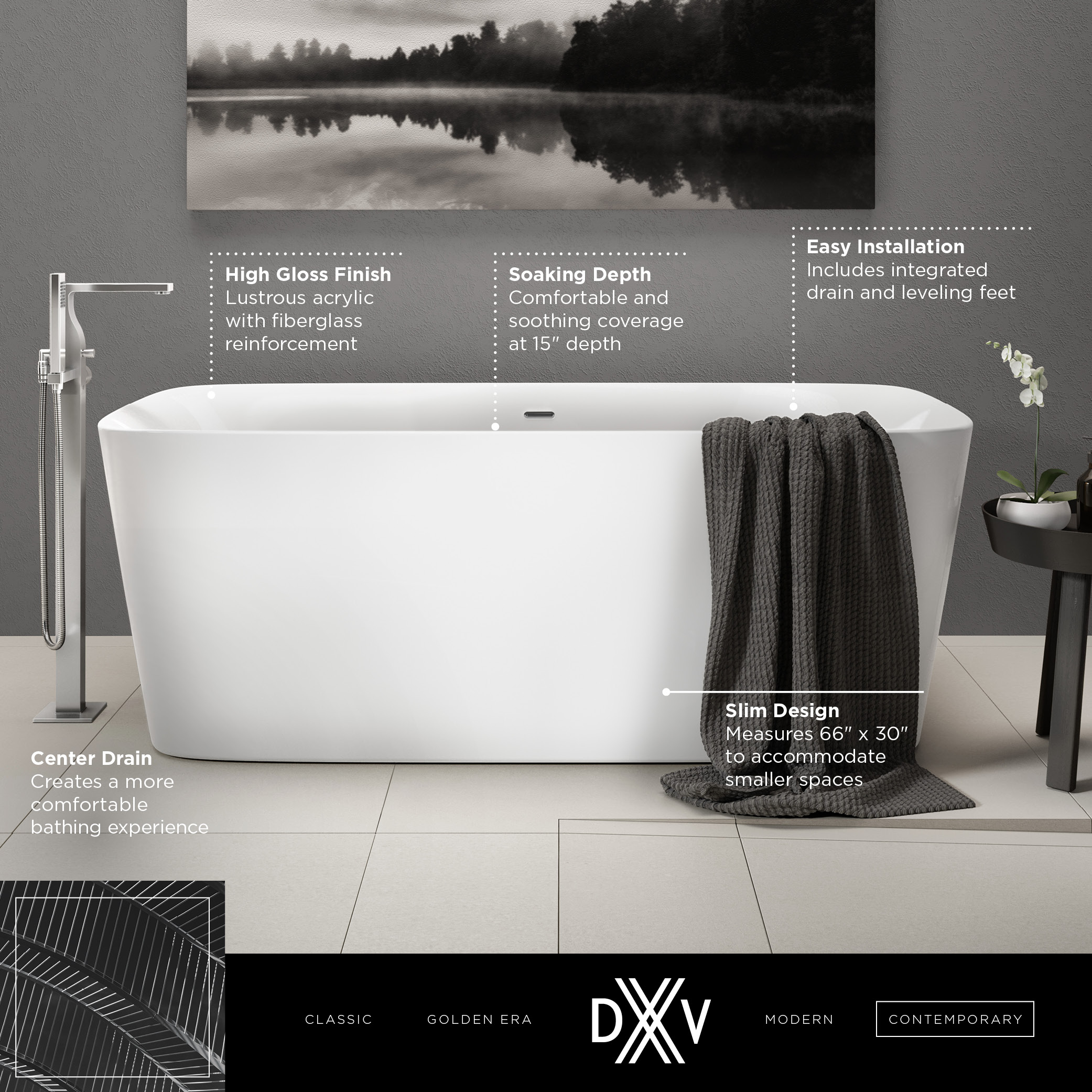 Equility® Slim 67 in. x 30 in. Freestanding Bathtub