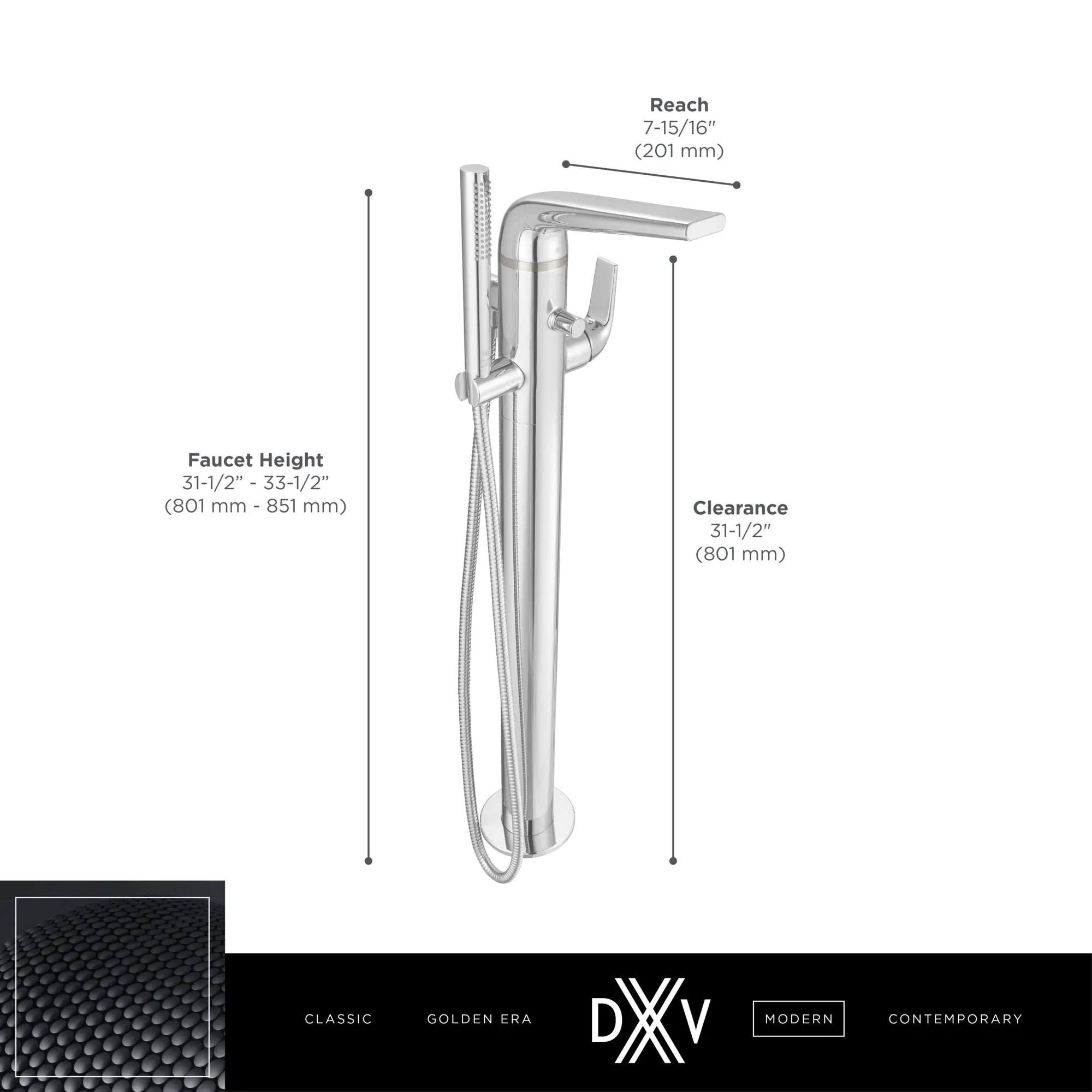 DXV Modulus® Single Handle Floor Mount Bathtub Filler with Hand Shower and Lever Handle