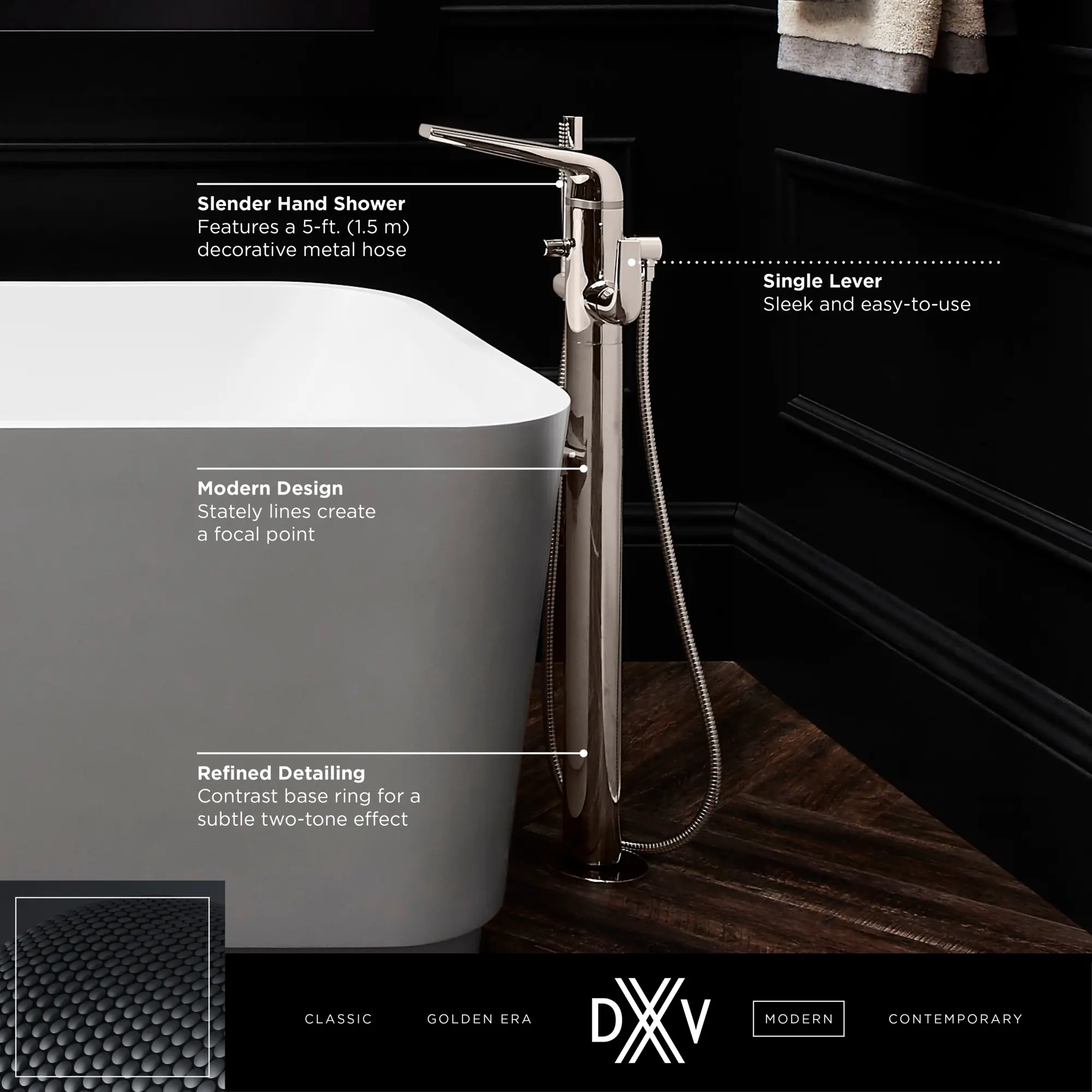 DXV Modulus® Single Handle Floor Mount Bathtub Filler with Hand Shower and Lever Handle