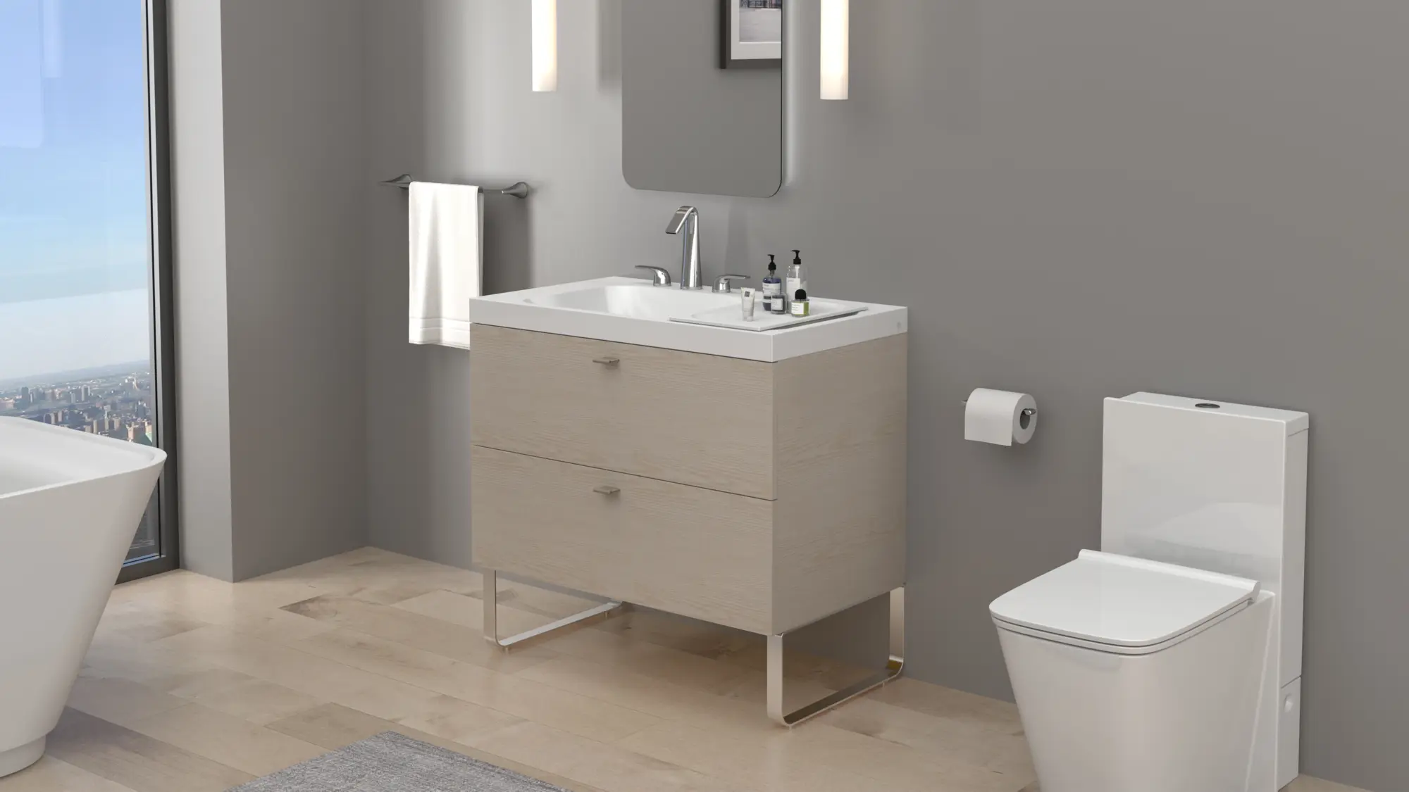 Lavabo de 36 po DXV Modulus - trois trous, G (sur la gauche)