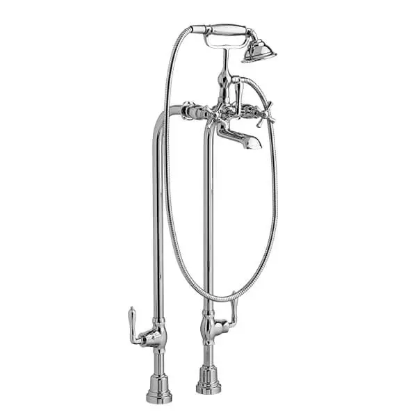 Transitional Floor Mount Bathtub Filler with Hand Shower and Randall® Cross Handles