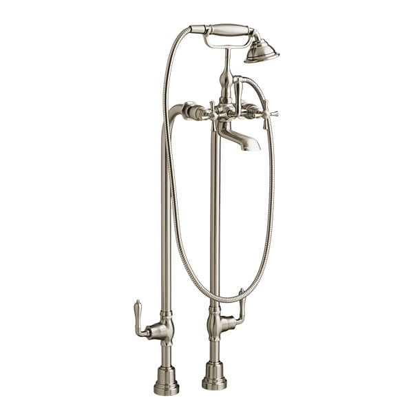 Transitional Floor Mount Bathtub Filler with Hand Shower and Randall® Cross Handles