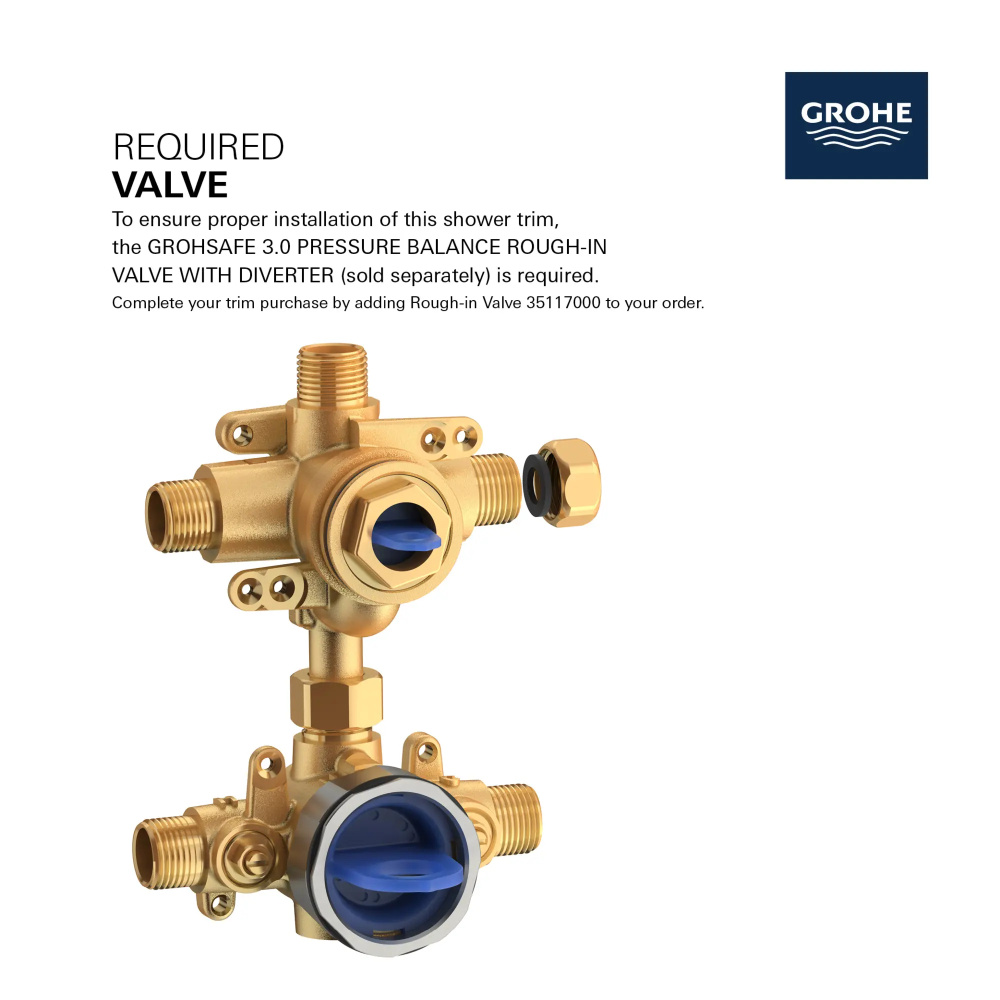 EUROCUBE PRESSURE BALANCE VALVE TRIM WITH 3-WAY DIVERTER WITH CARTRIDGE