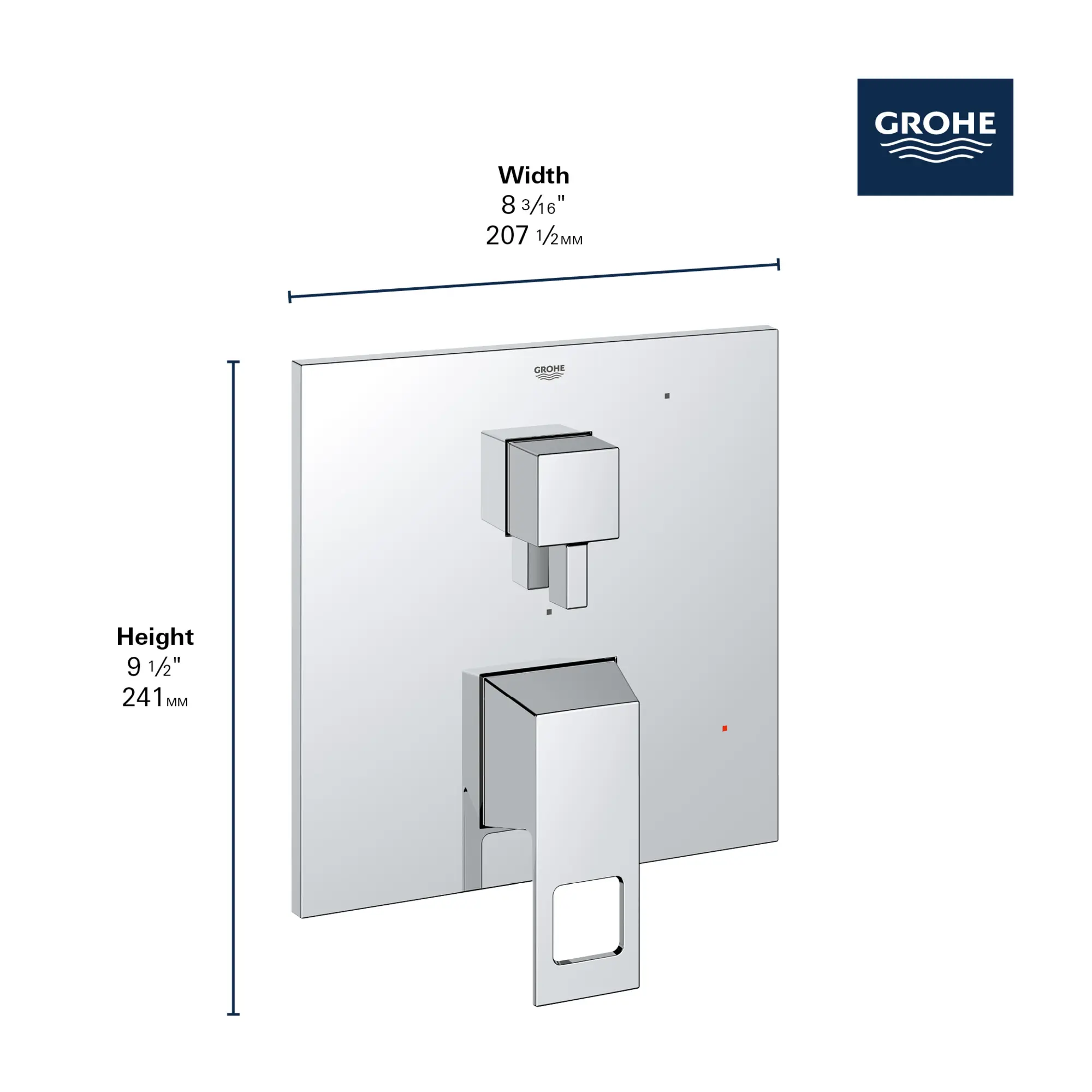 EUROCUBE PRESSURE BALANCE VALVE TRIM WITH 2-WAY DIVERTER WITH CARTRIDGE