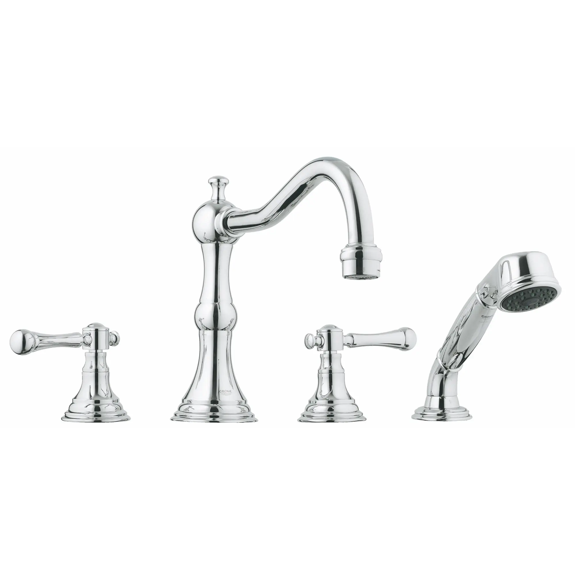 4-Hole 2-Handle Deck Mount Roman Tub Faucet with 2.5 GPM Hand Shower