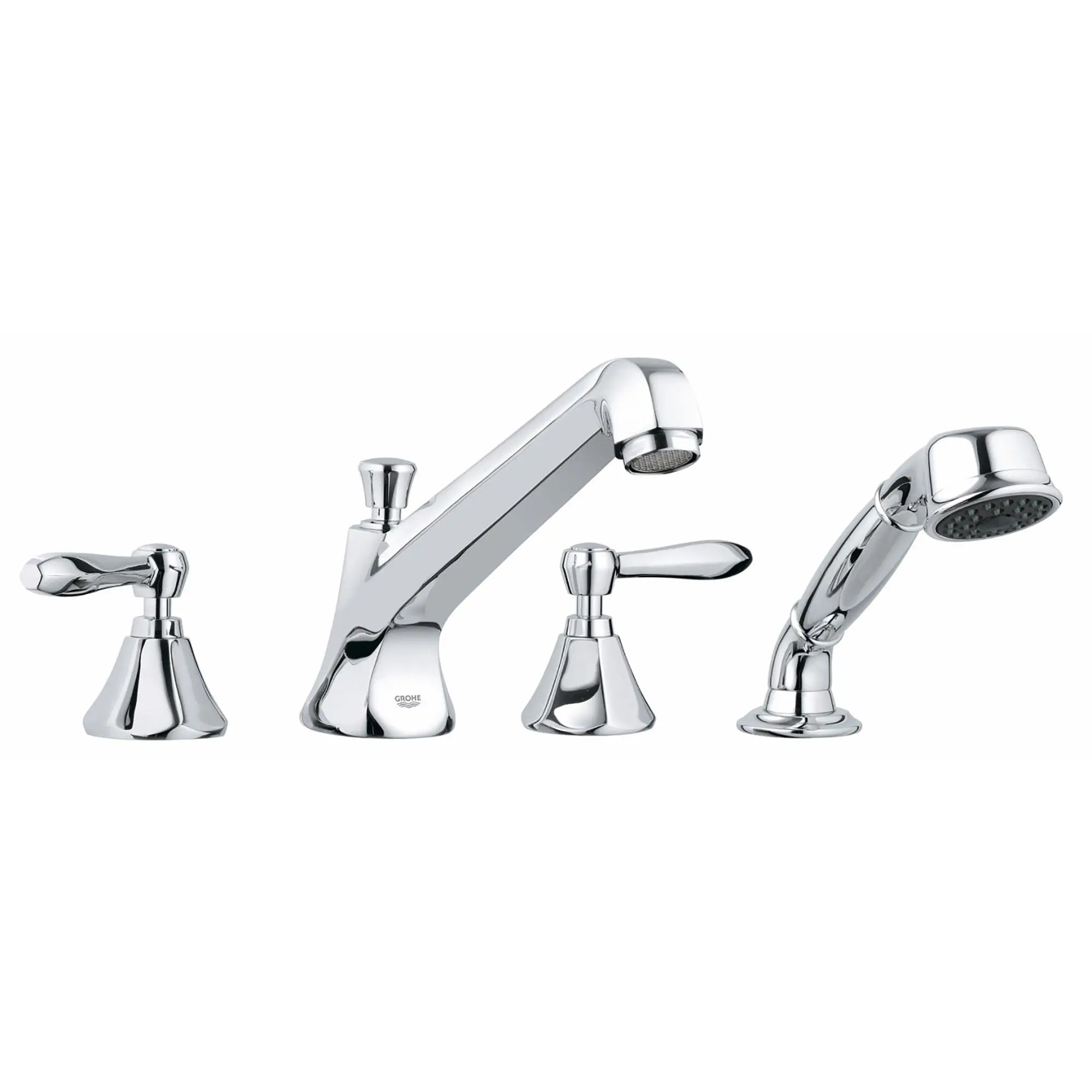 4-Hole 2-Handle Deck Mount Roman Tub Faucet with 2.5 GPM Hand Shower