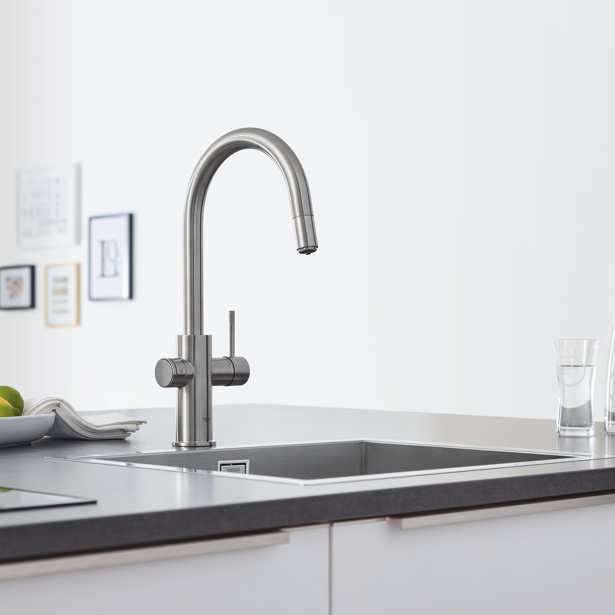 GROHE Blue Single-Handle Pull Down Kitchen Faucet Single Spray 1.75 GPM (6.6 L/min) with Chilled & Sparkling Water