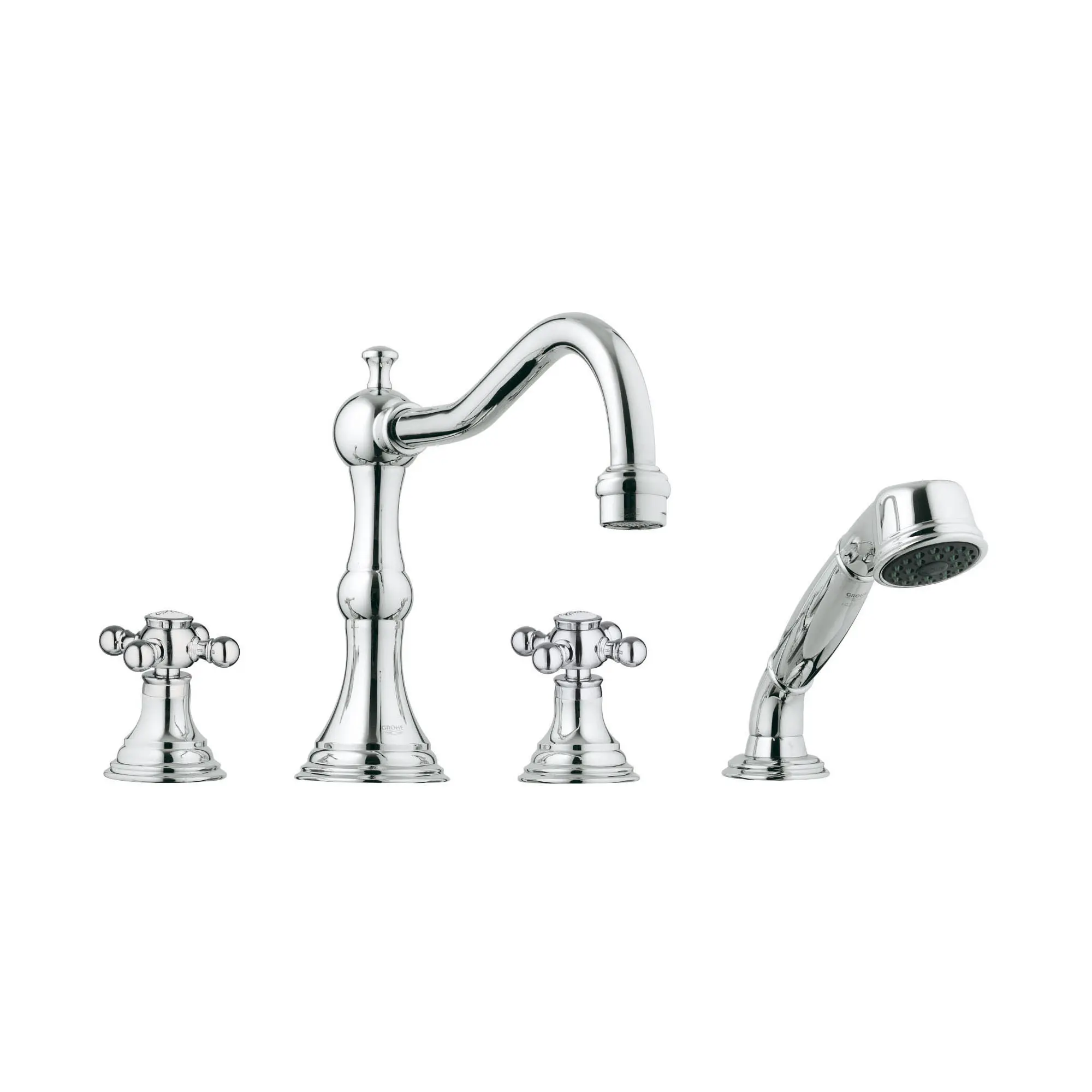 4-Hole 2-Handle Deck Mount Roman Tub Faucet with 2.5 GPM Hand Shower