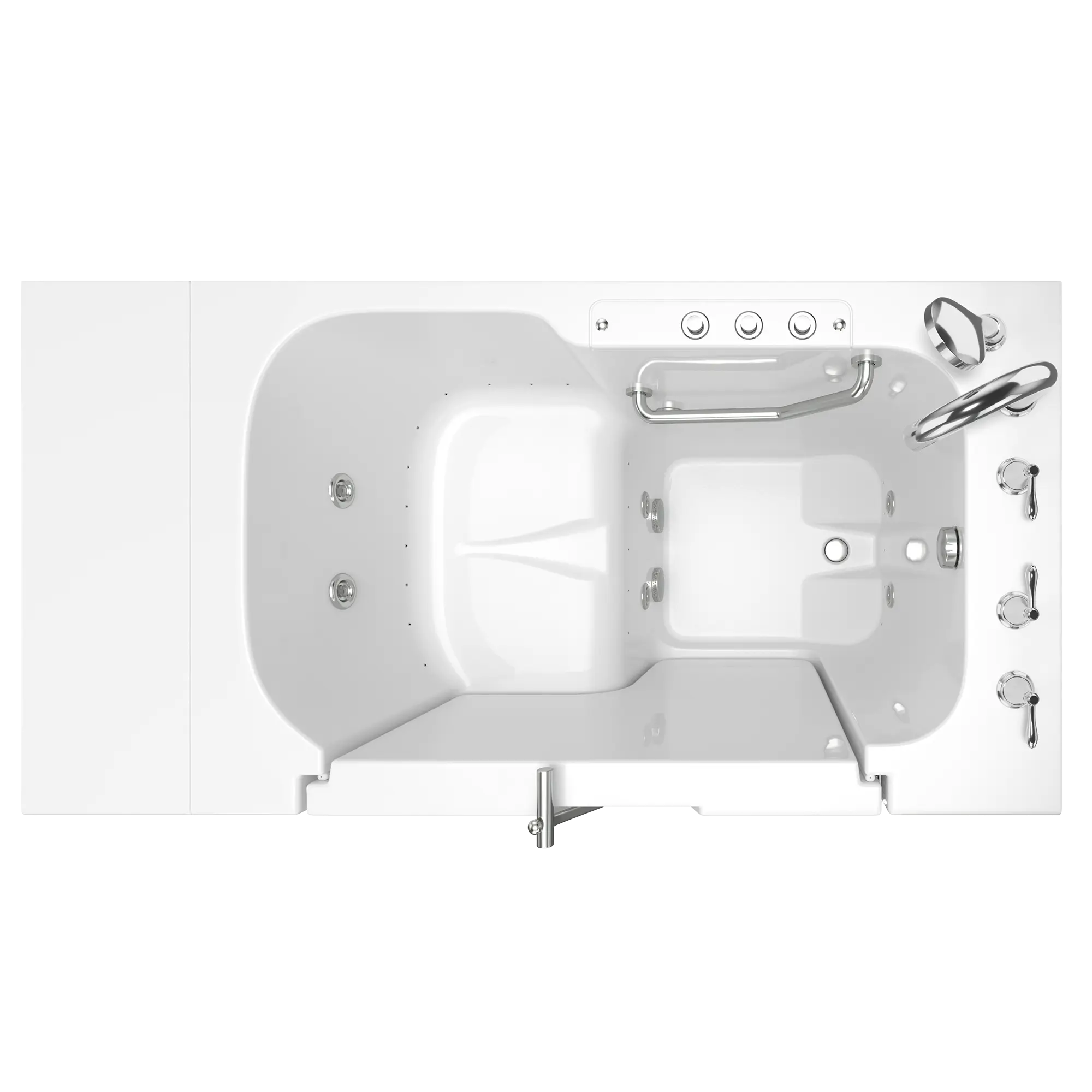Gelcoat Value Series 52in. x 32in. Right Hand Touch Control Walk-In Whirlpool Bathtub with Outward Opening Door in White Gelcoat Value Series 52in. x 32in. Right Hand Touch Control Walk-In Whirlpool Bathtub with Outward Opening Door in White