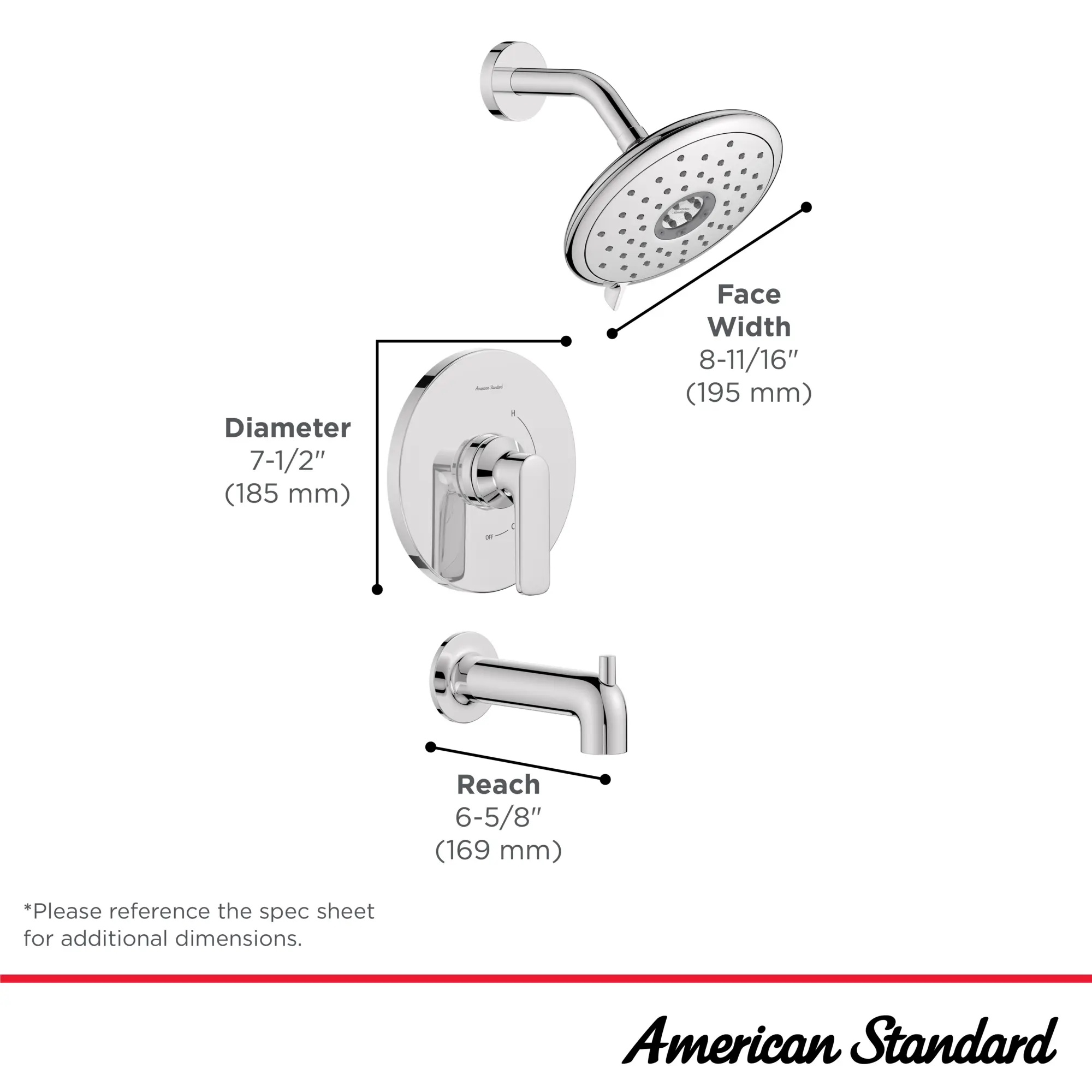 Aspirations 1.8 gpm/6.8 L/min Tub and Shower Trim Kit With Water-Saving Showerhead and Double Ceramic Pressure Balance Cartridge With Lever Handle