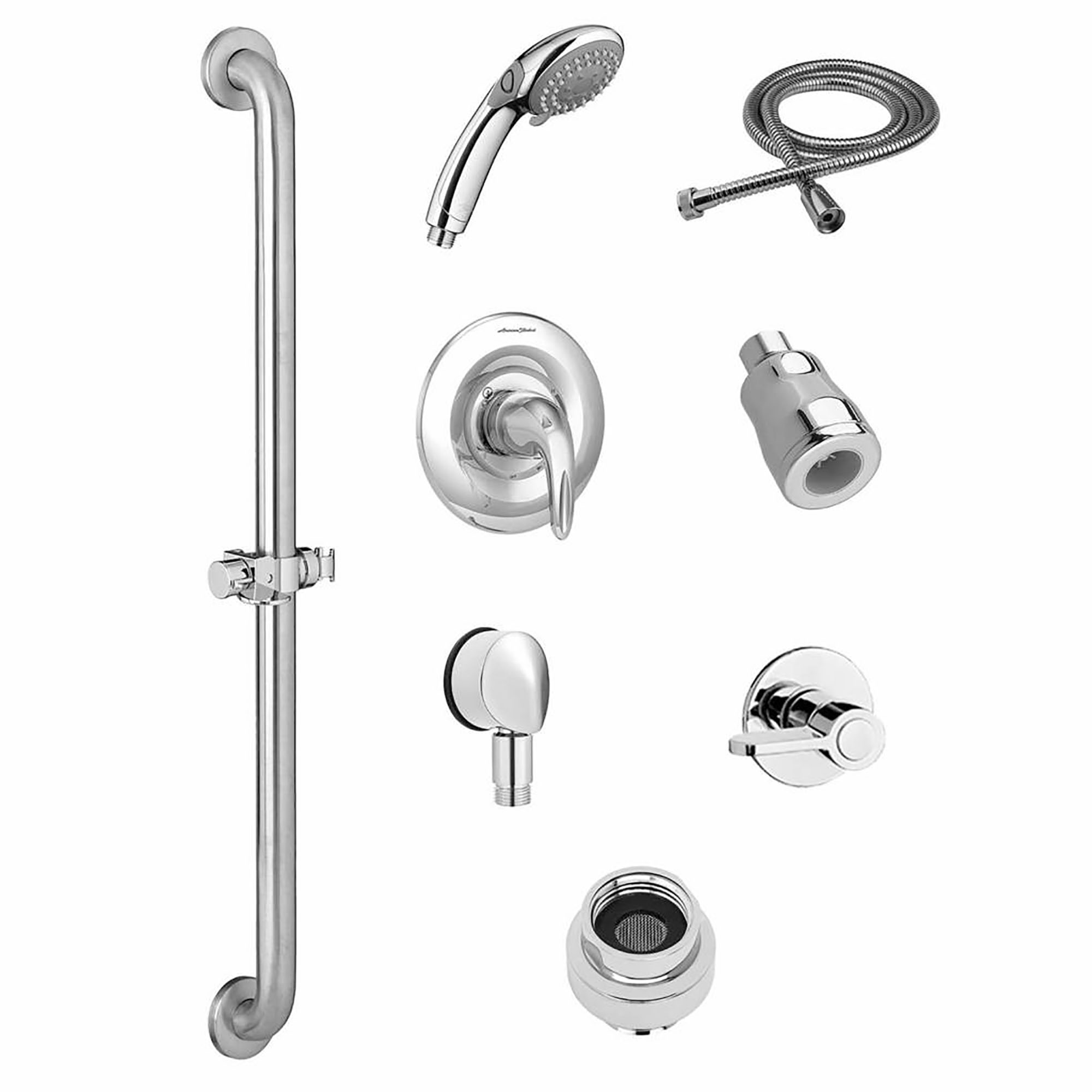 Commercial Shower System Trim Kit 1.5 gpm/5.7 Lpm with 36-Inch Slide-Grab Bar, Hand Shower and Showerhead