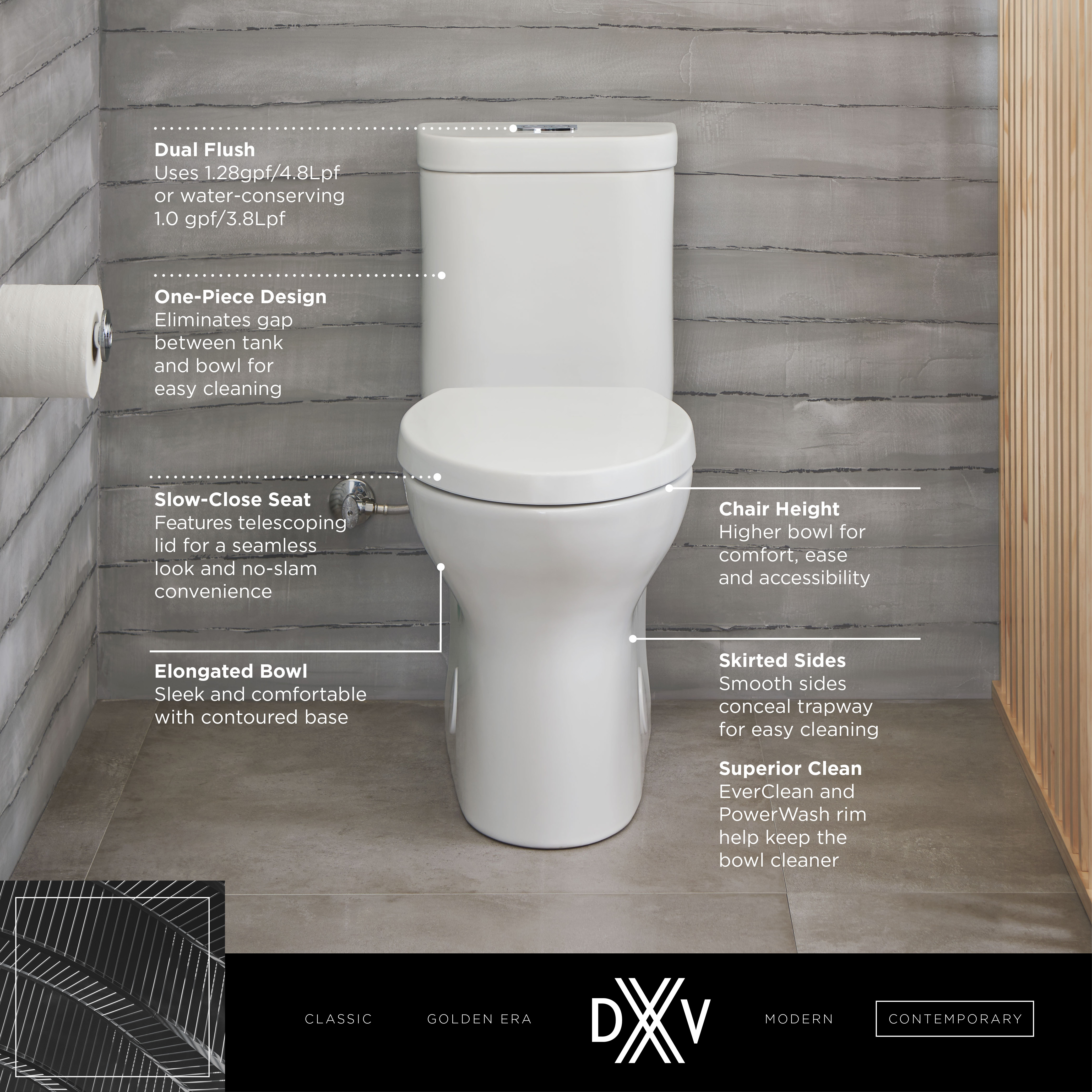 Equility® One-Piece Dual Flush Chair Height Elongated Toilet with Seat
