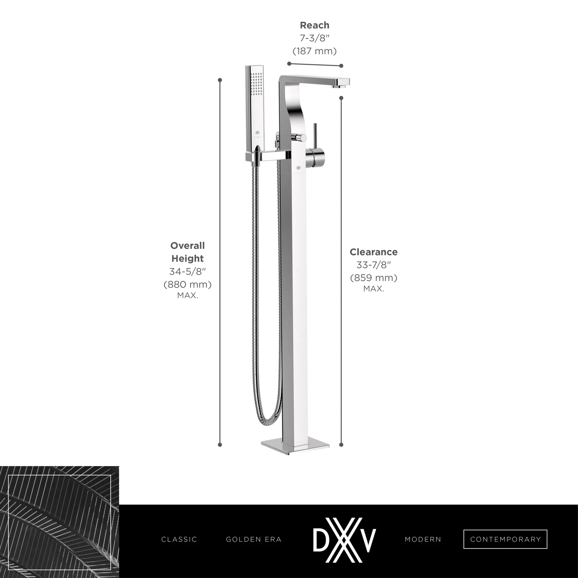 Equility® Square Floor Mount Bathtub Filler with Hand Shower and Lever Handle