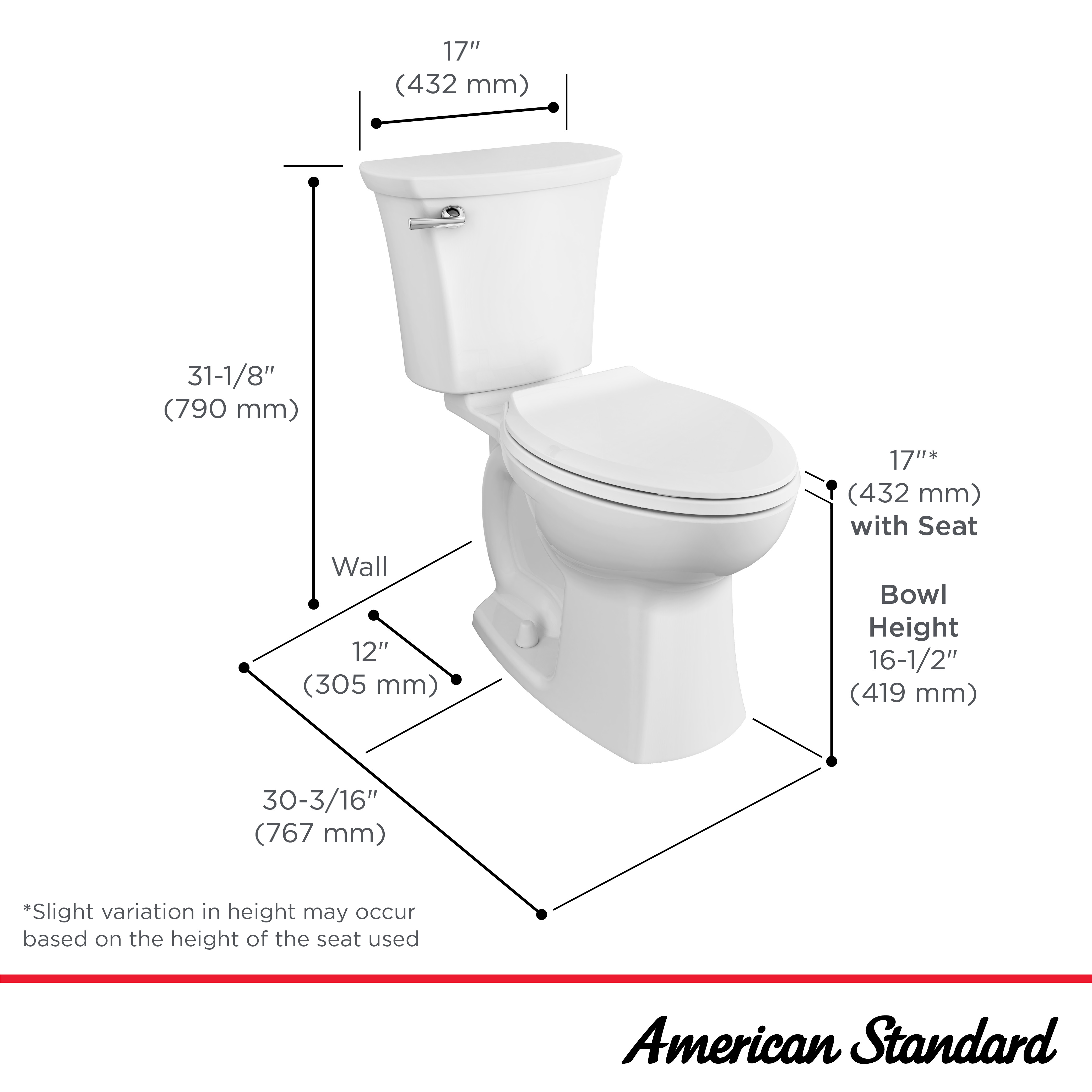 American Standard Mainstream White Elongated Chair Height 2-piece