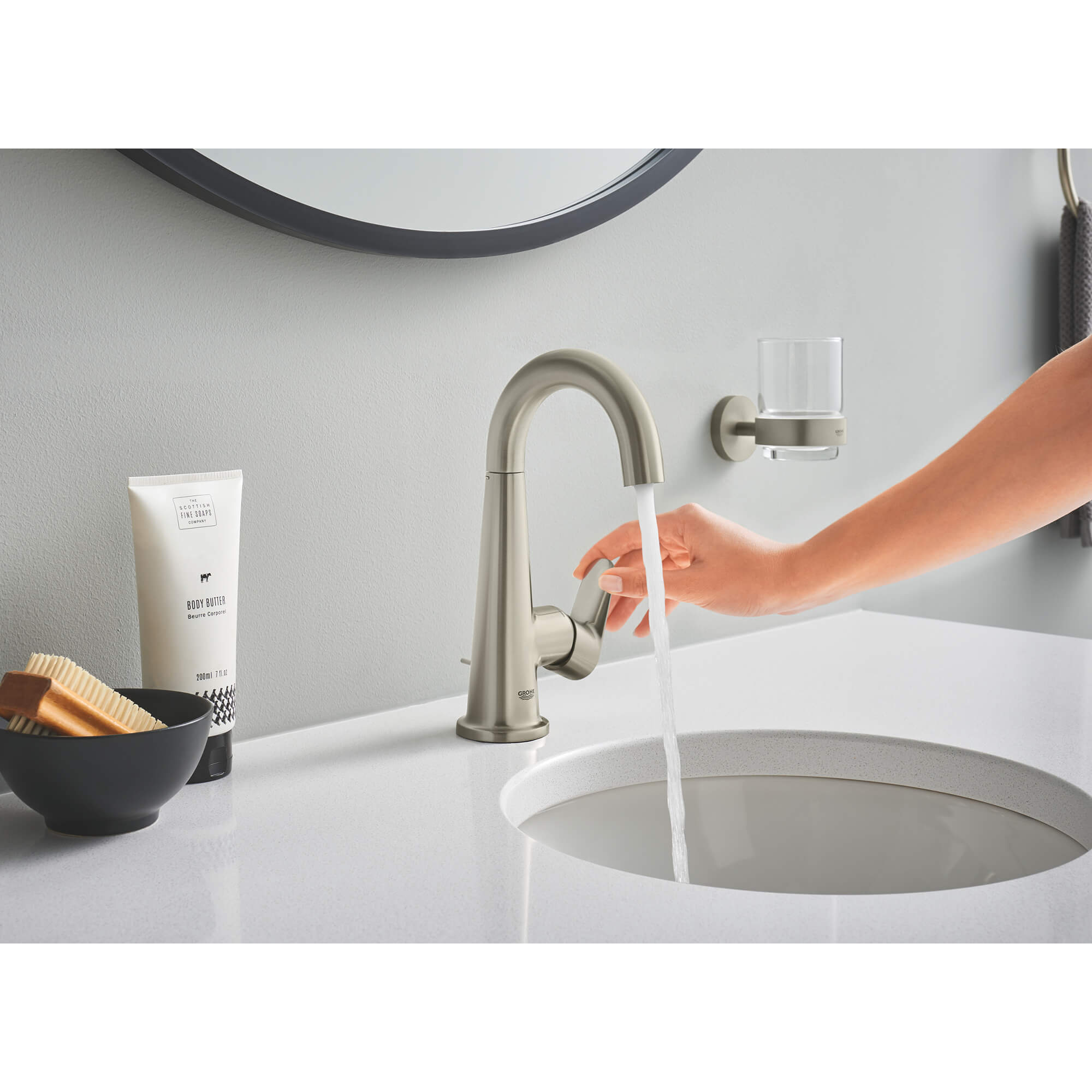 Essentials Wall-Mounted Soap Dispenser with Holder in Brushed Nickel  InfinityFinish