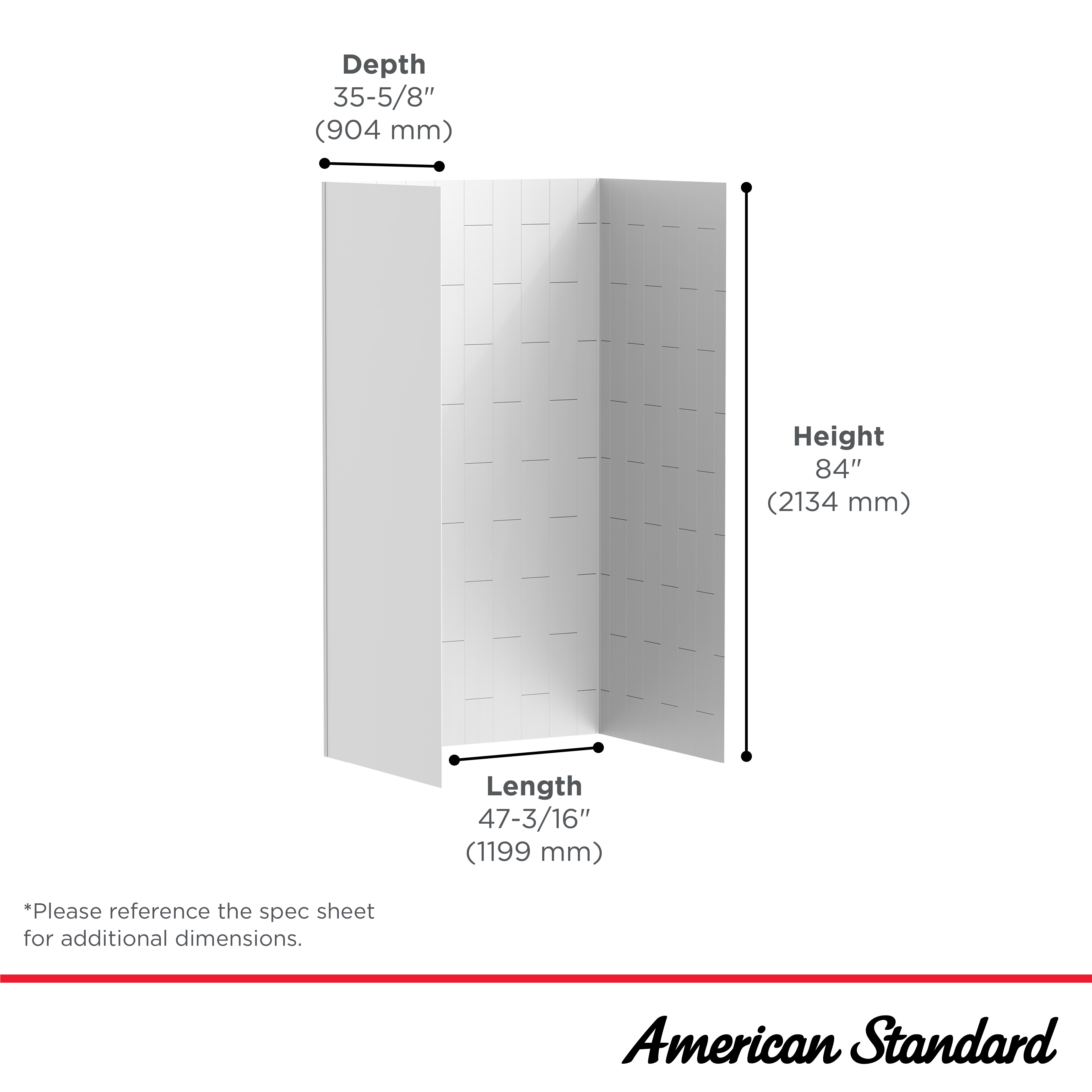 Aspirations - ensemble de parois de douche en carreaux verticaux 48 x 36 x 84 pouces