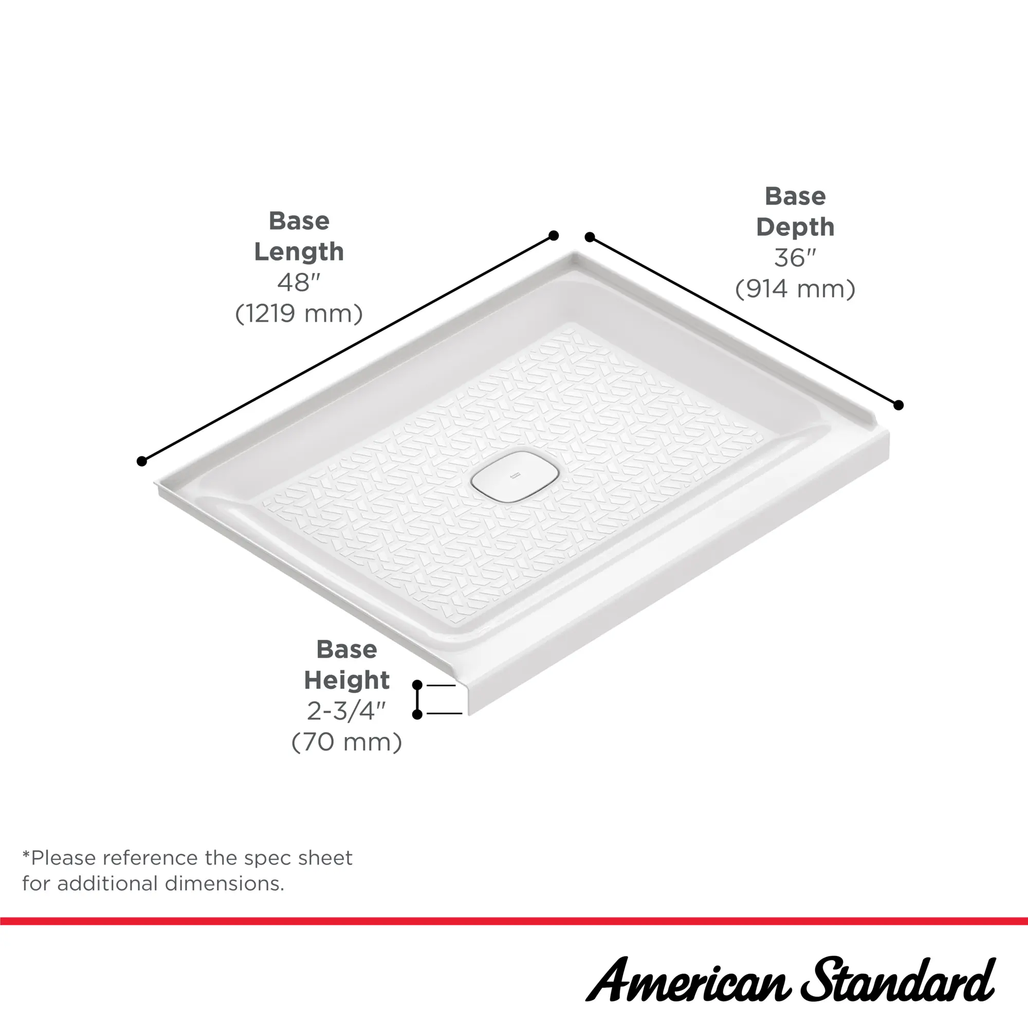 Aspirations 48 x 36-Inch Single Threshold Shower Base With Center Drain
