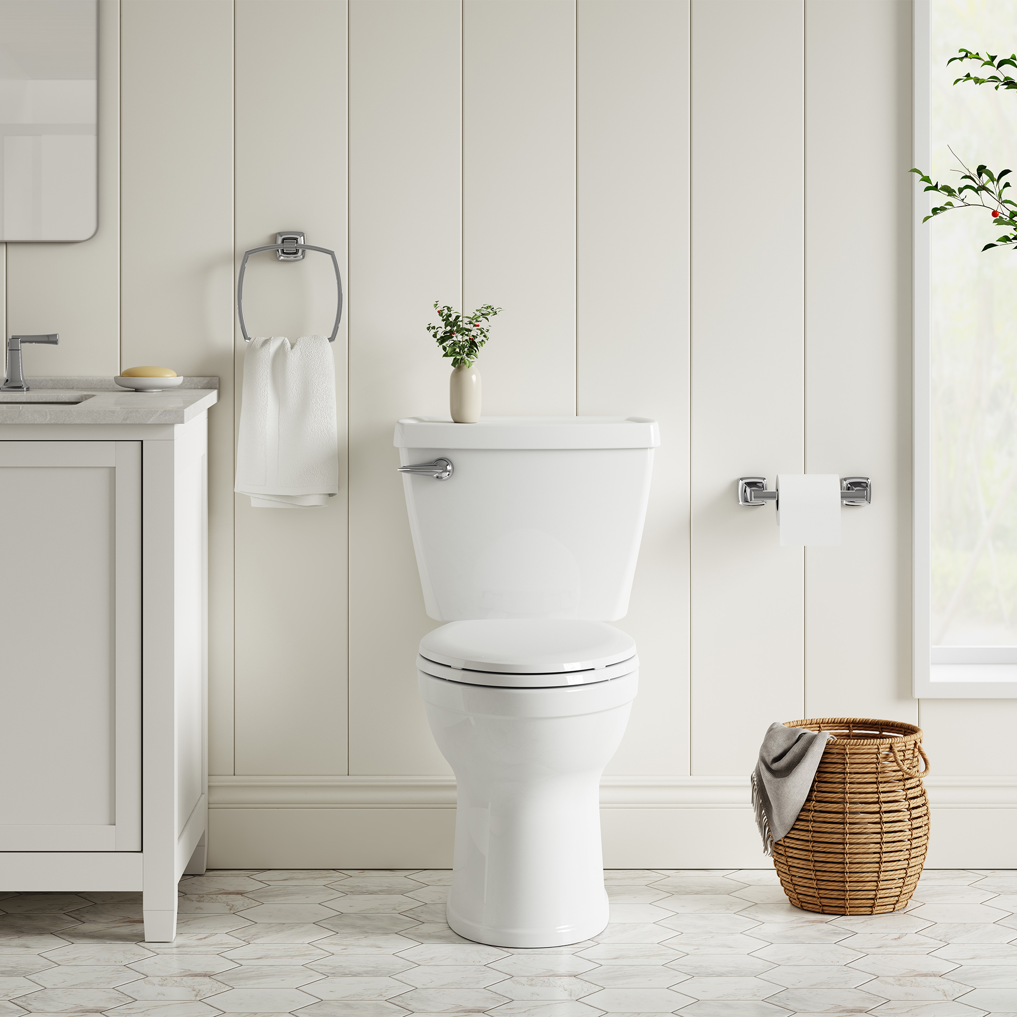 Champion 4 Two-Piece 1.28 gpf/4.8 Lpf Chair Height Elongated Complete Toilet With Seat and Lined Tank
