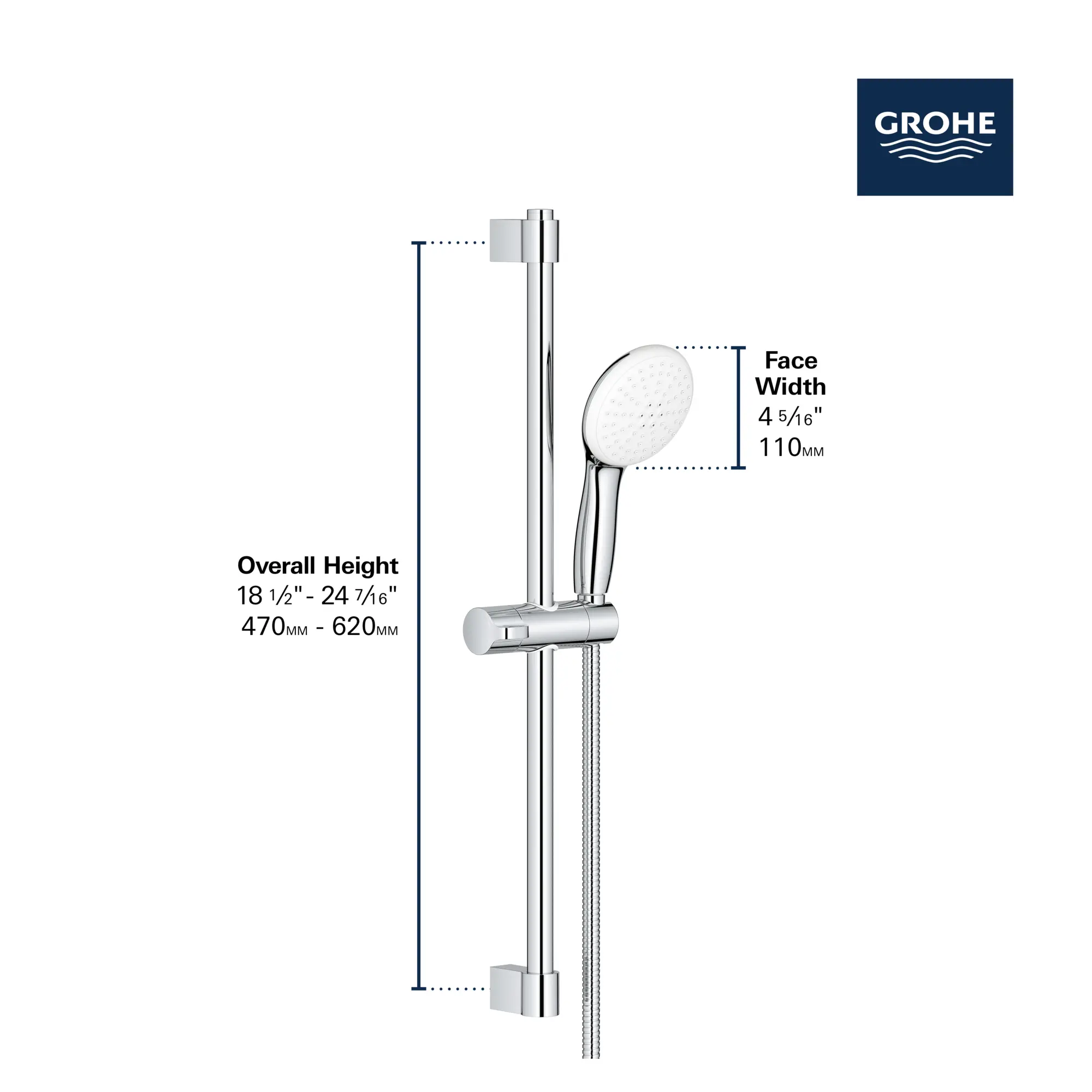 Tempesta Round 110 24" Shower Rail Set, 2-Spray, 1.5 GPM (5.7 L/min)