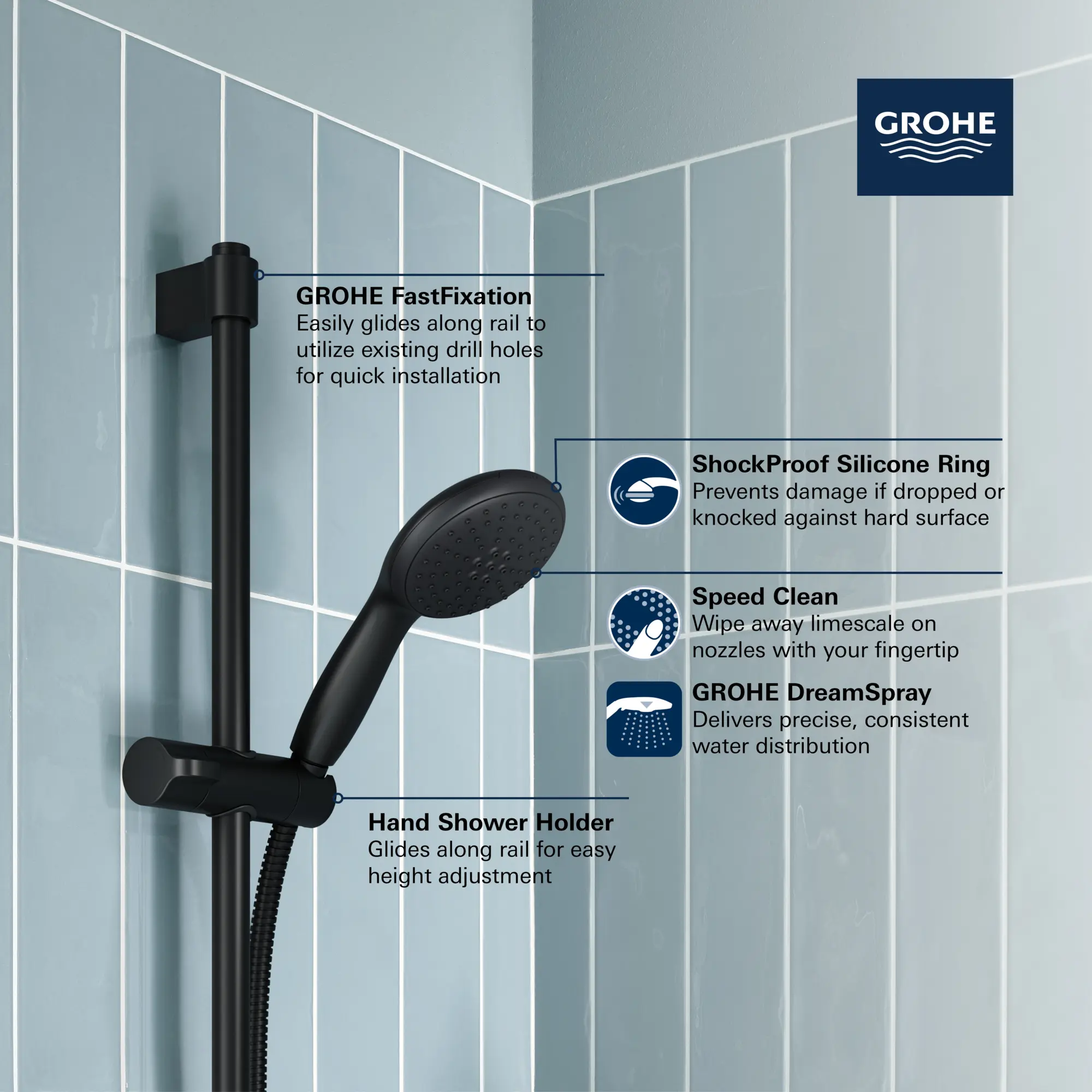Tempesta Round 110 24" Shower Rail Set, 2-Spray, 1.5 GPM (5.7 L/min)