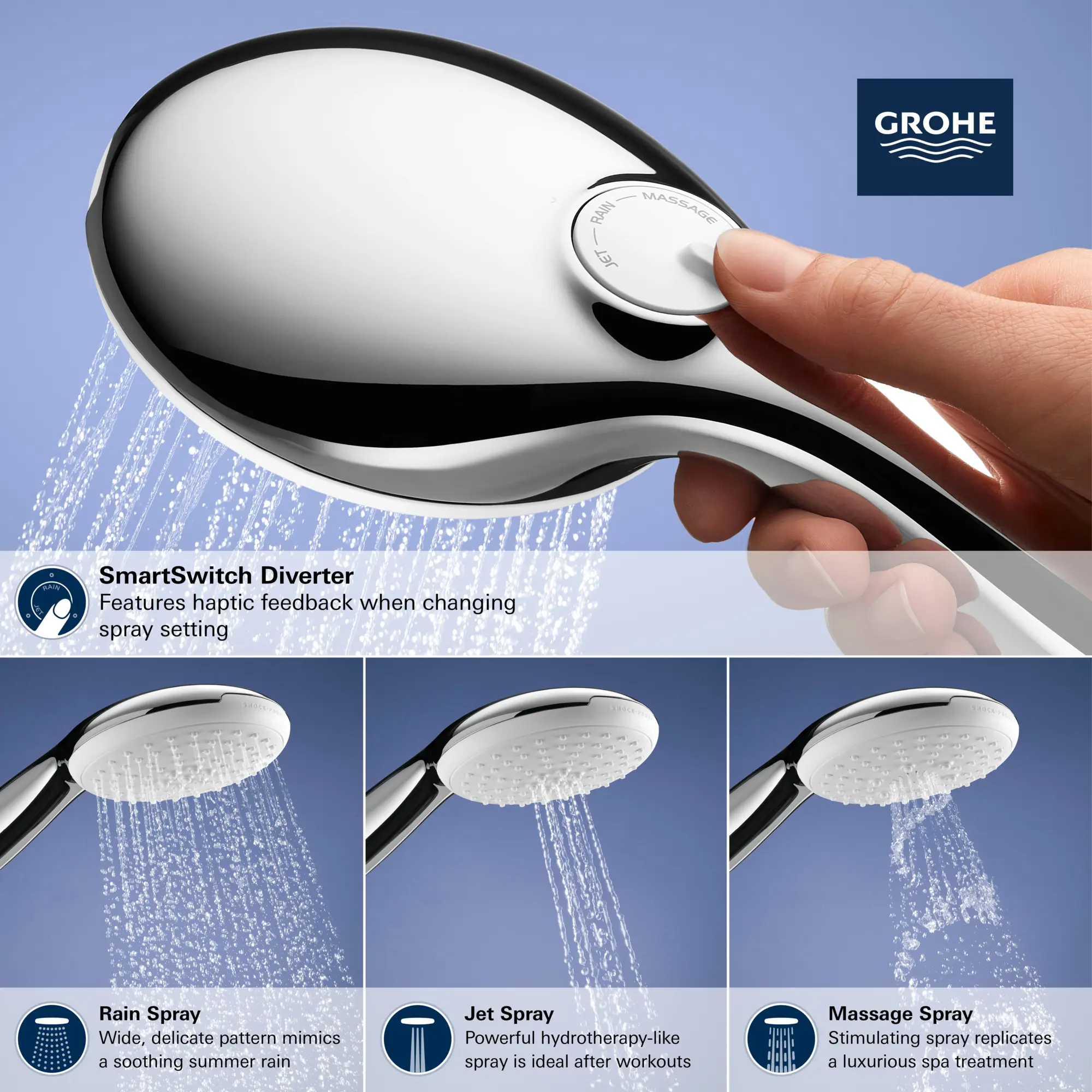 Tempesta Round 110 24" Shower Rail Set, 3-Spray, 1.75 GPM (6.6 L/min)