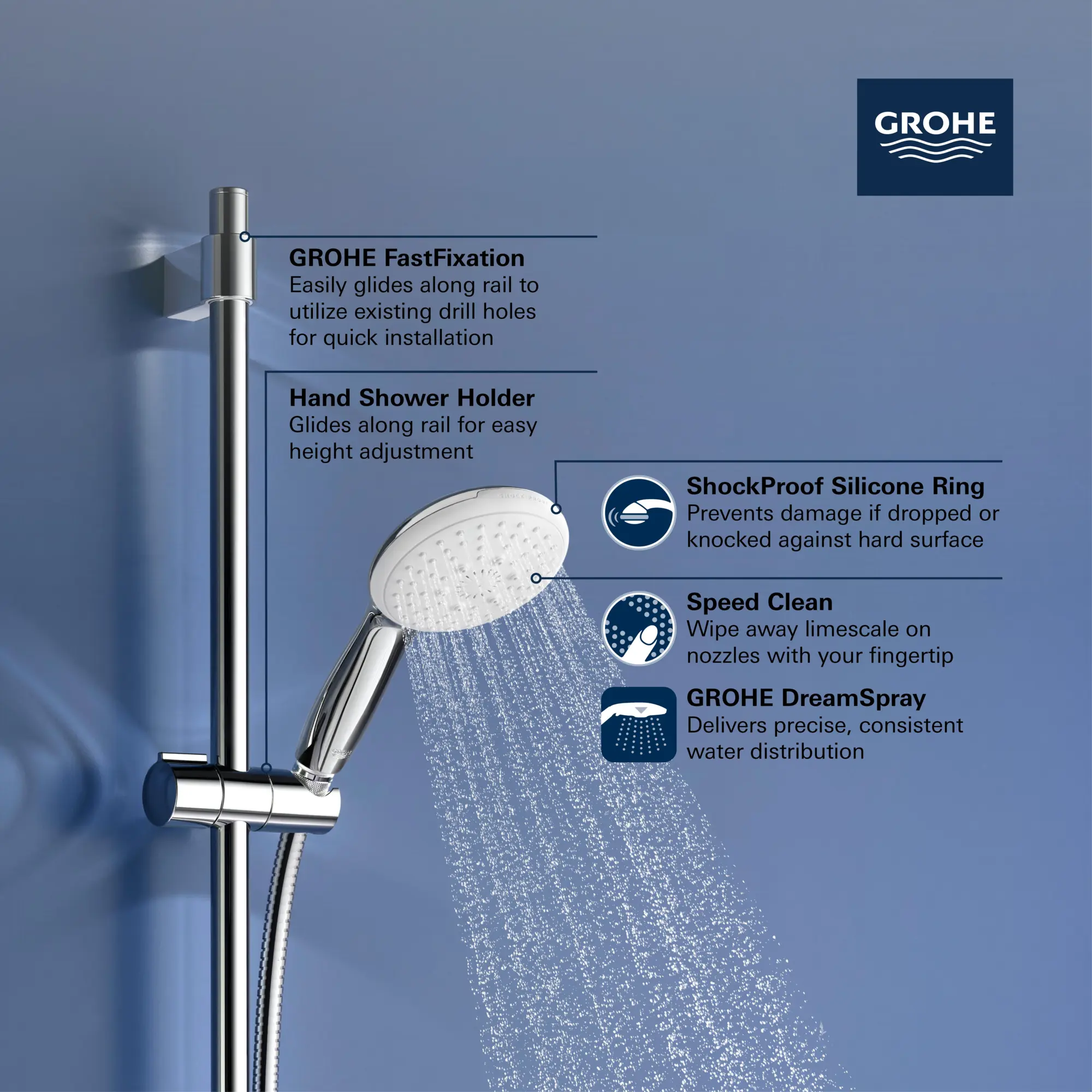 Tempesta Round 110 24" Shower Rail Set, 3-Spray, 1.75 GPM (6.6 L/min)