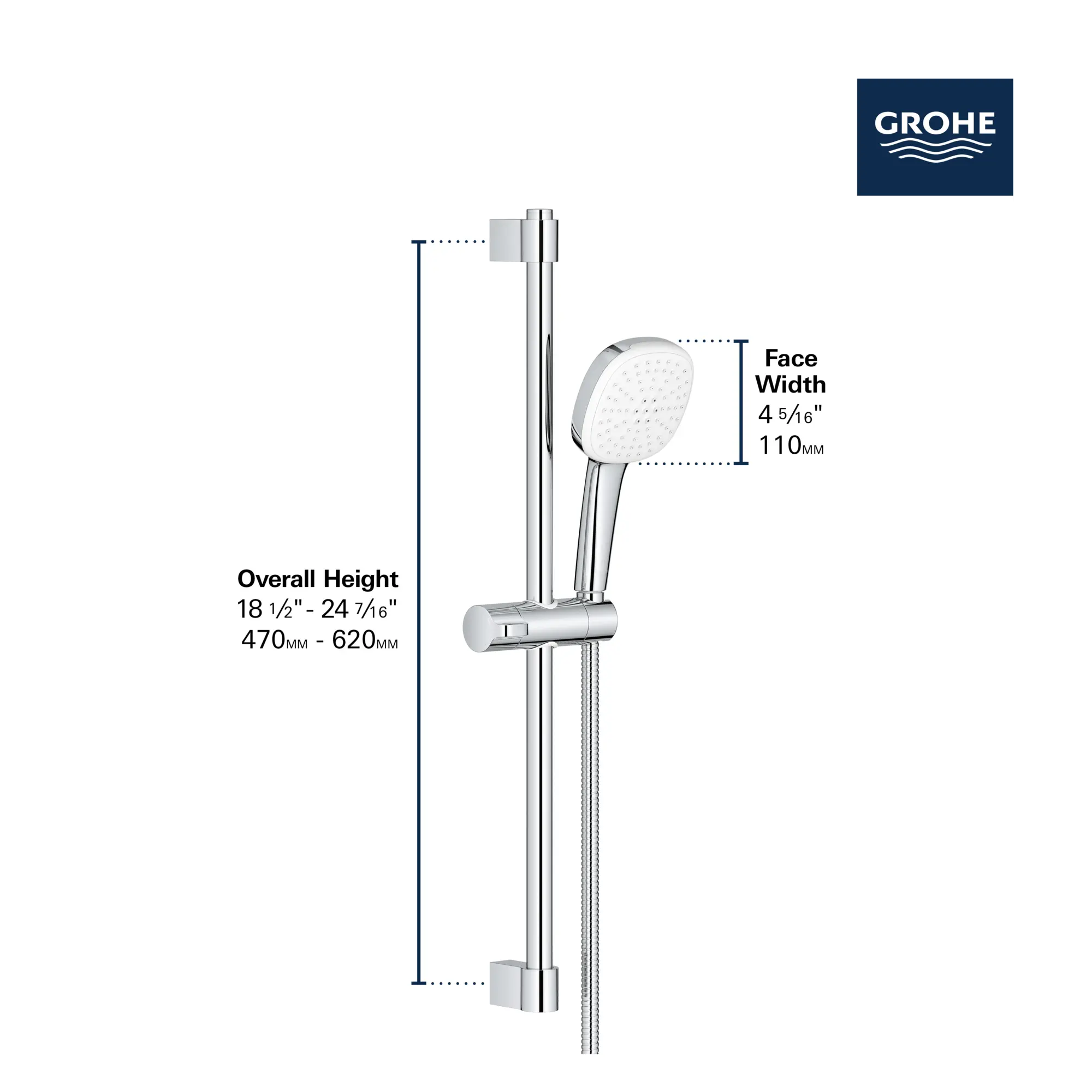 Tempesta Square 110 24" Shower Rail Set, 2-Spray, 1.5 GPM (5.7 L/min)
