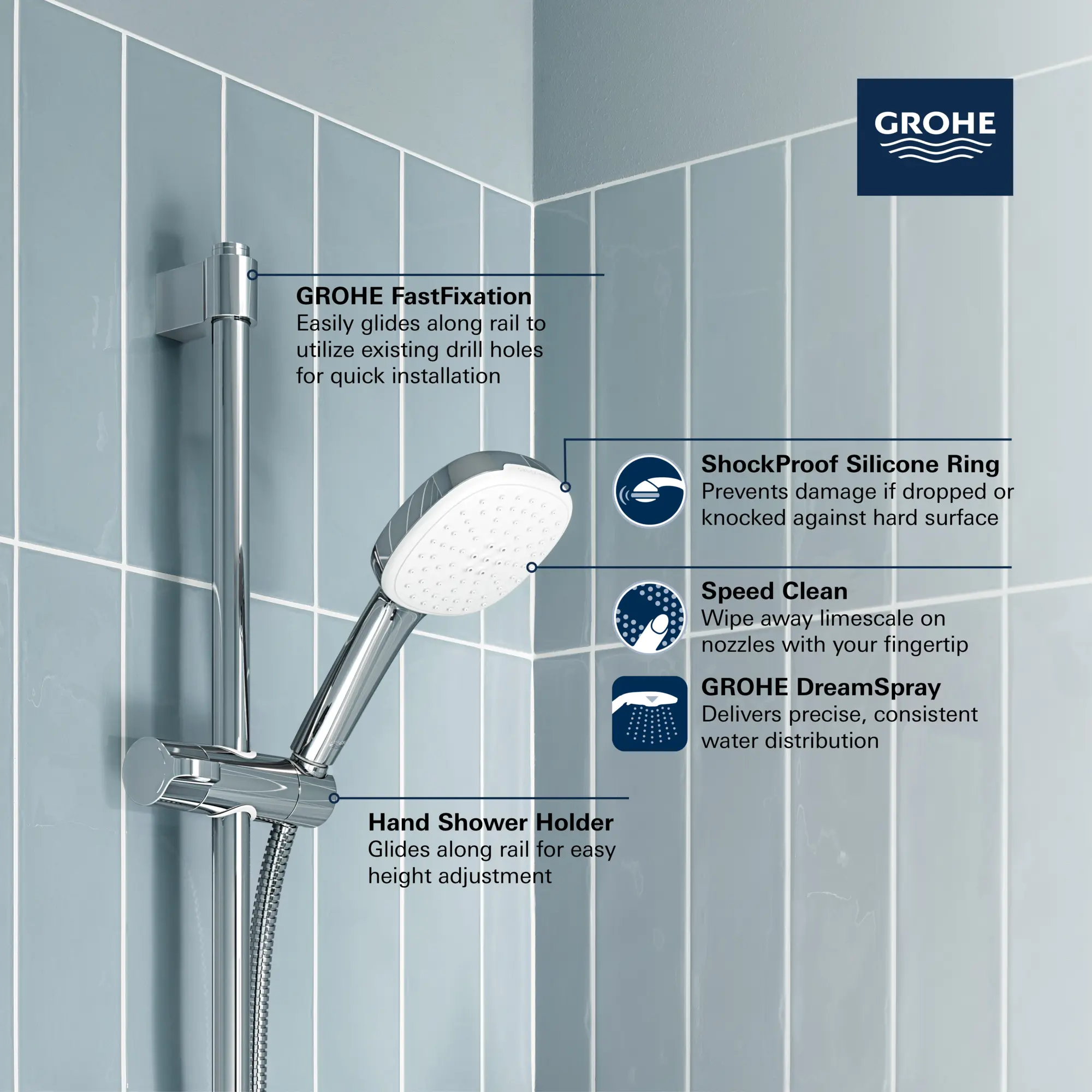 Tempesta Square 110 24" Shower Rail Set, 2-Spray, 1.5 GPM (5.7 L/min)