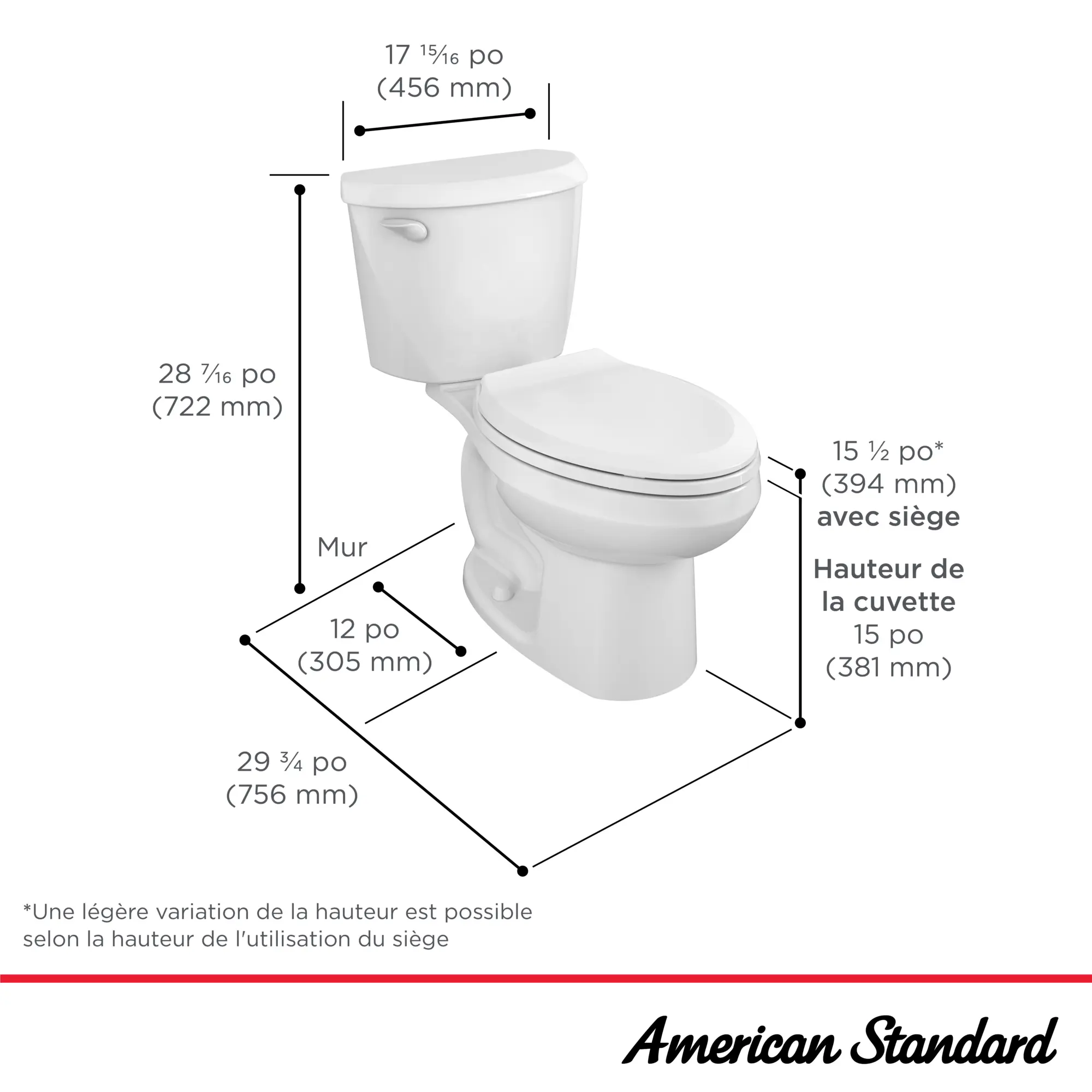 Toilette Colony®3 deux pièces, devant allongé, hauteur standard, 6,0 l/chasse (1,6 gal/chasse), sans siège