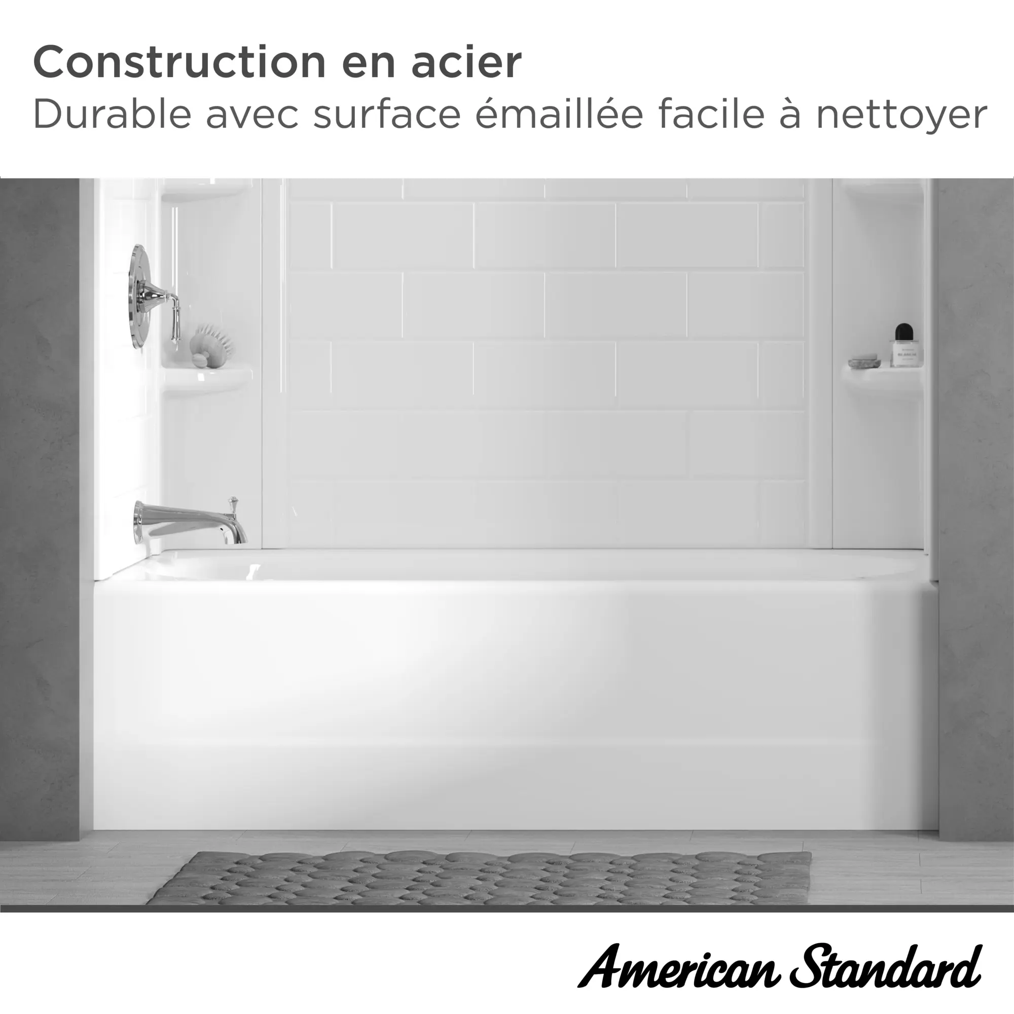 Baignoire Princeton® PRO en acier, tablier intégré, 1 524 x 762 mm (60 x 30 po), plomberie brute au-dessus du sol, orifice d’évacuation à gauche