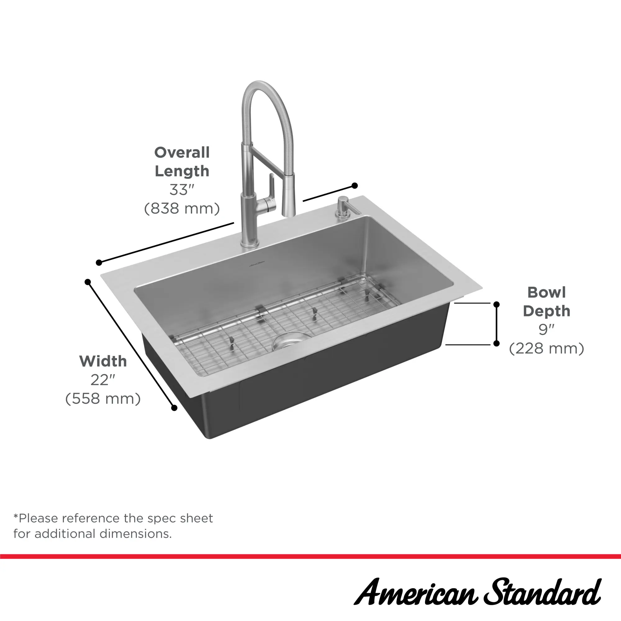 Freestanding Stainless Steel 33 in. 2-Hole Single Bowl Commercial Kitchen Sink