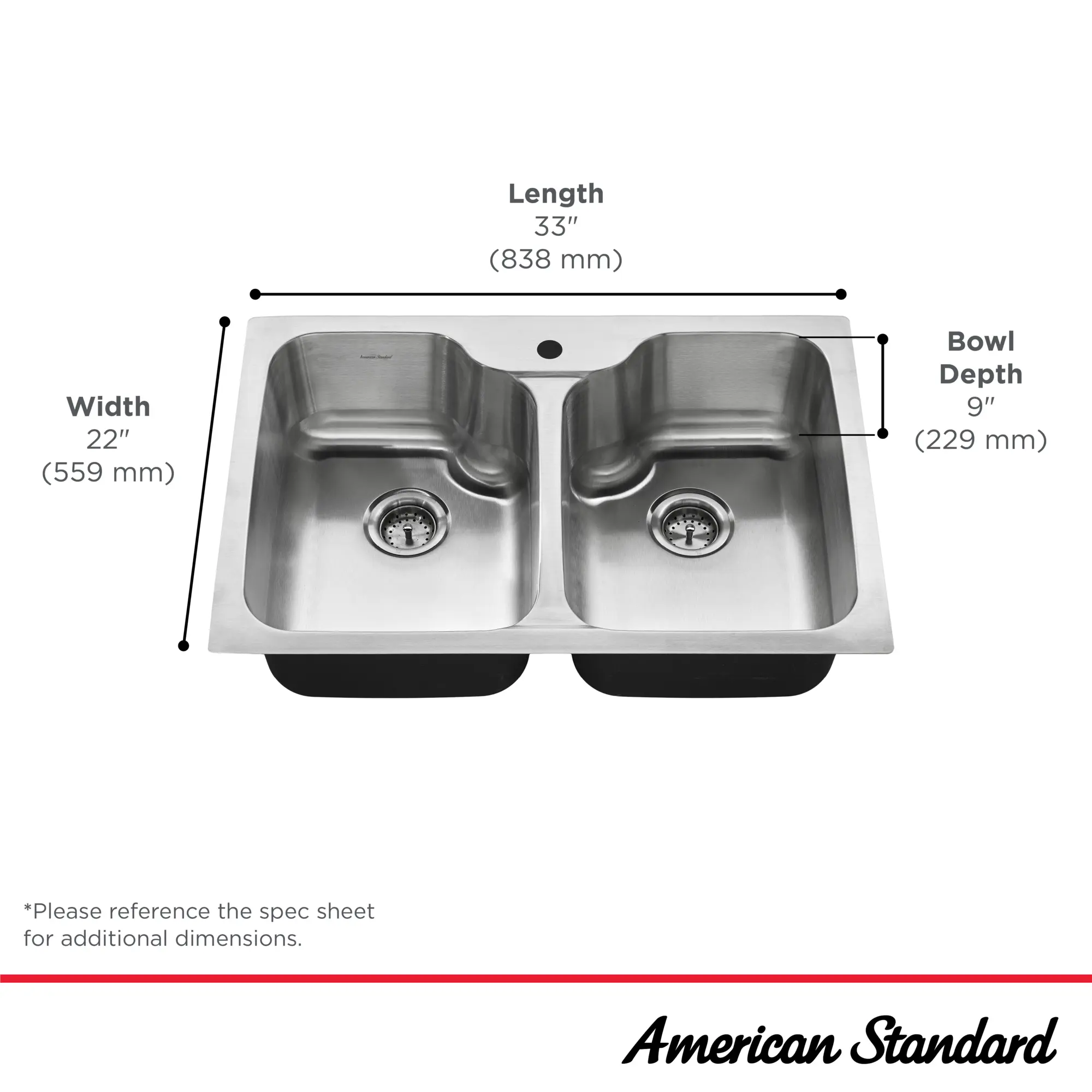 American Standard Tulsa 33-in x 22-in Stainless Steel Double Equal Bowl Drop-In or Undermount 1-Hole Residential Kitchen Sink All-in-One Kit