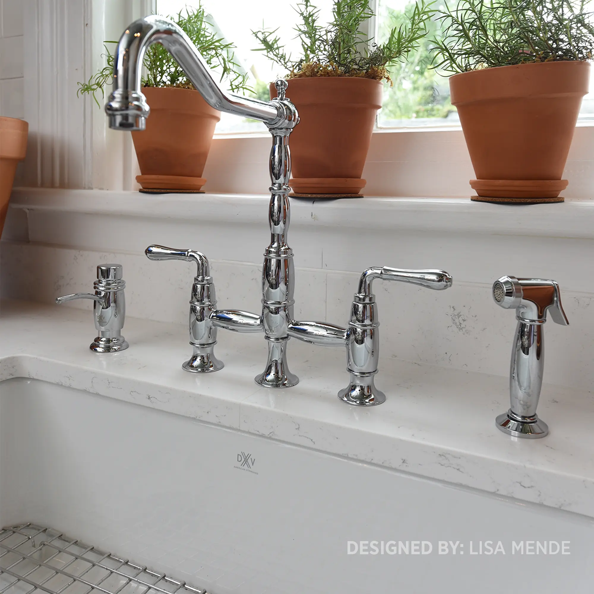 Victorian 2-Handle Widespread Bridge Kitchen Faucet with Side Spray and Lever Handles