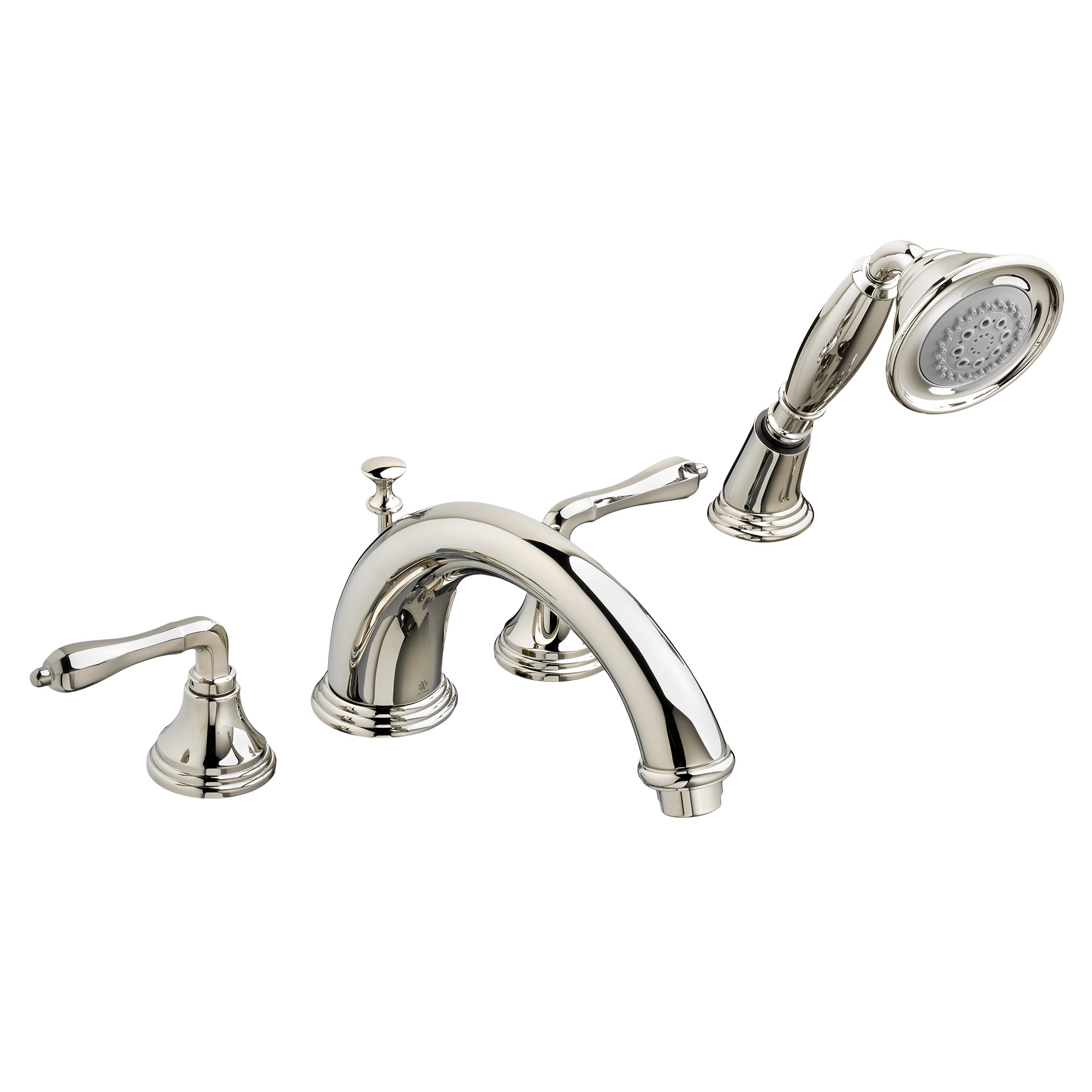 Deck Mount Tub Filler with Hand Shower and Lever Handles