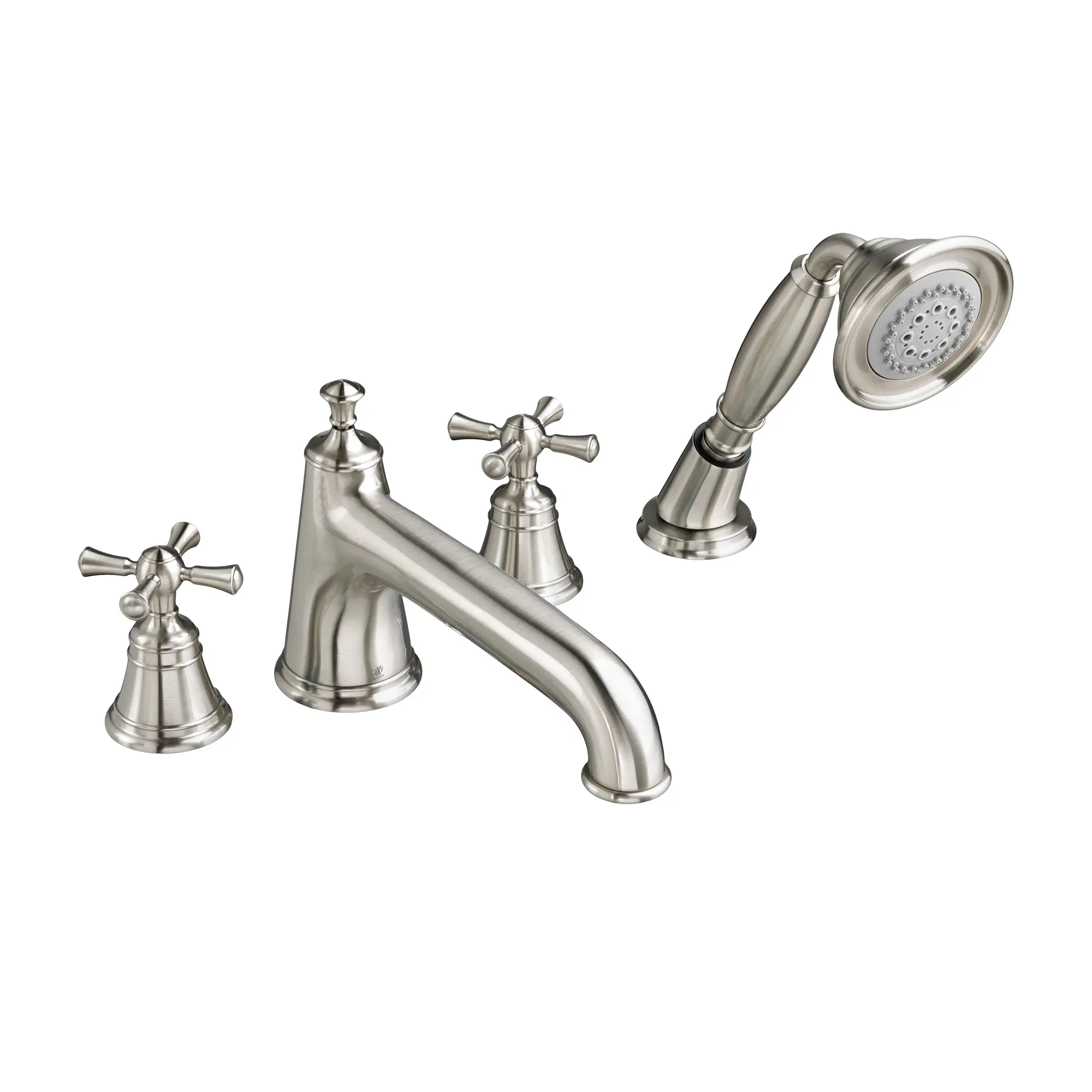 Deck Mount Tub Filler with Hand Shower - Cross Handles