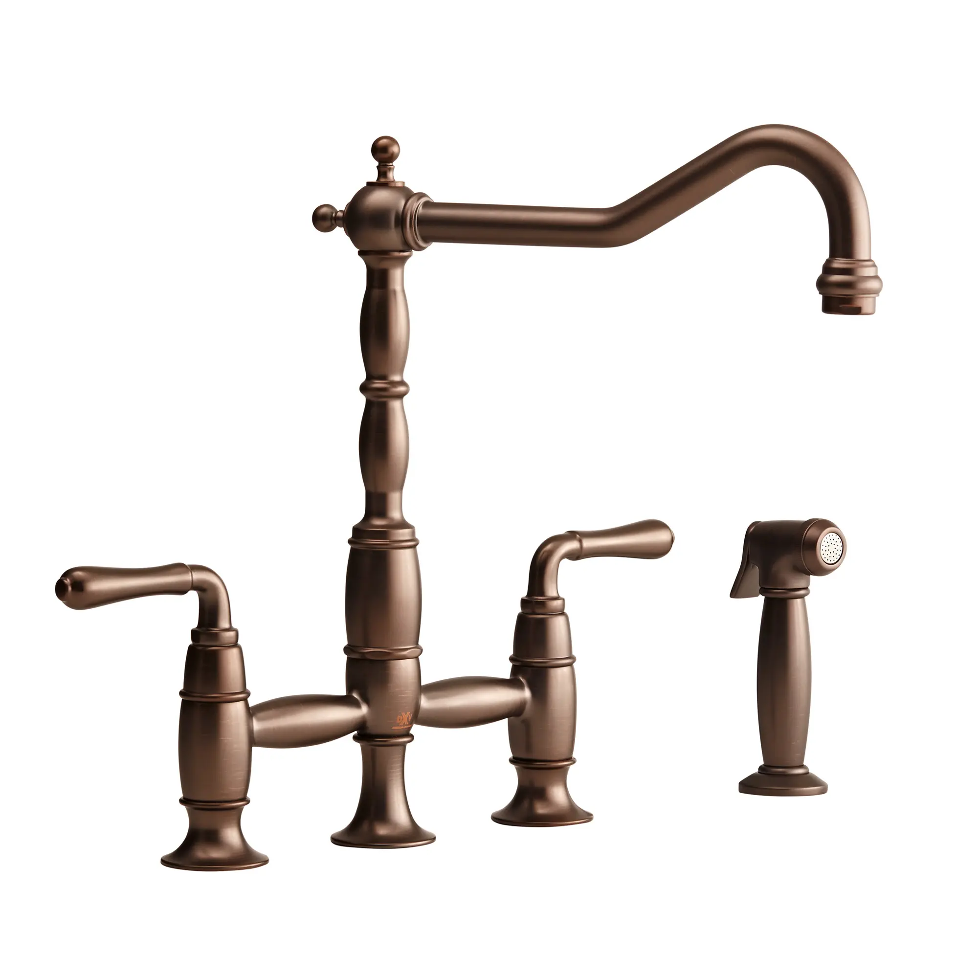 Victorian 2-Handle Widespread Bridge Kitchen Faucet with Side Spray and Lever Handles