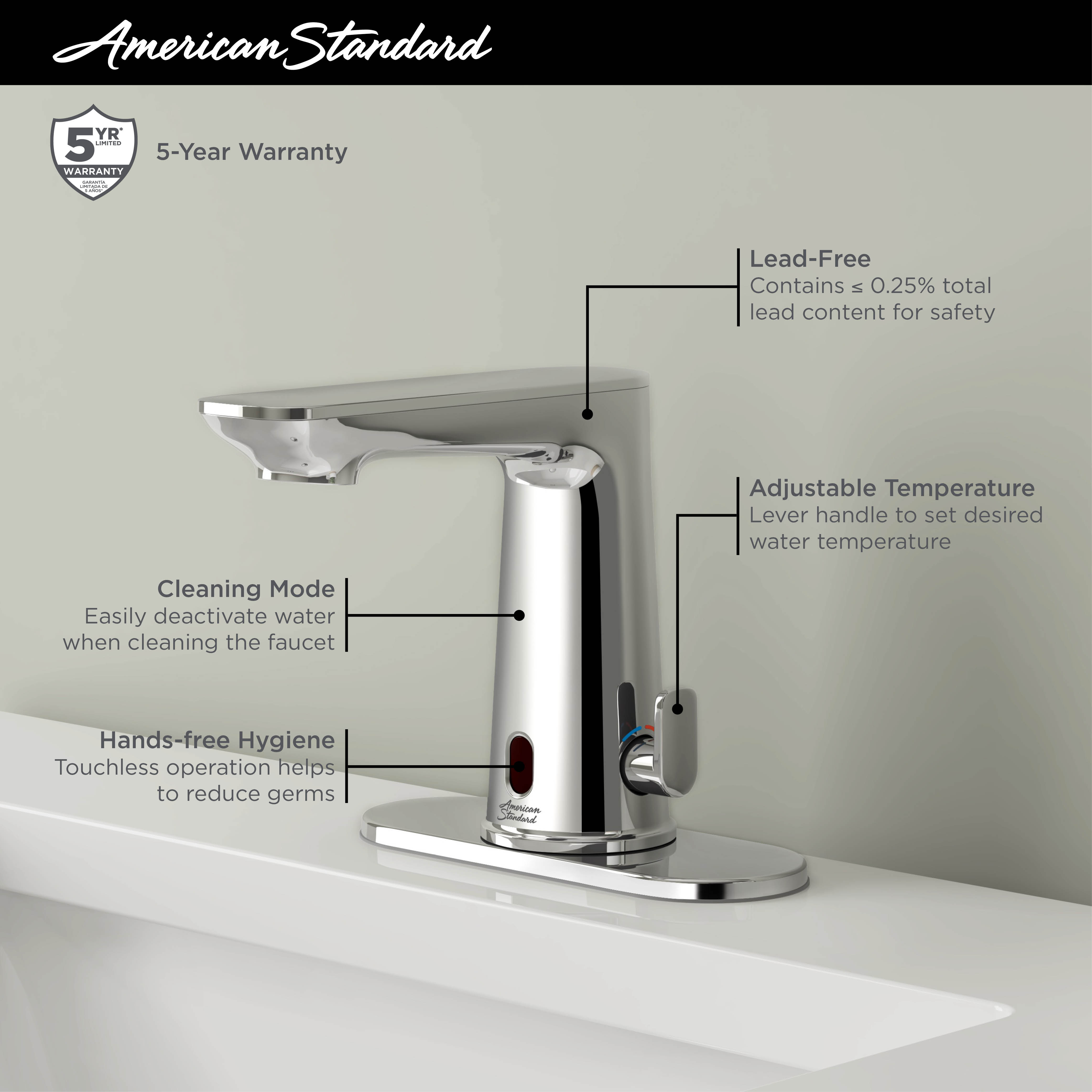 Clean IR Touchless Bathroom Faucet With Battery 