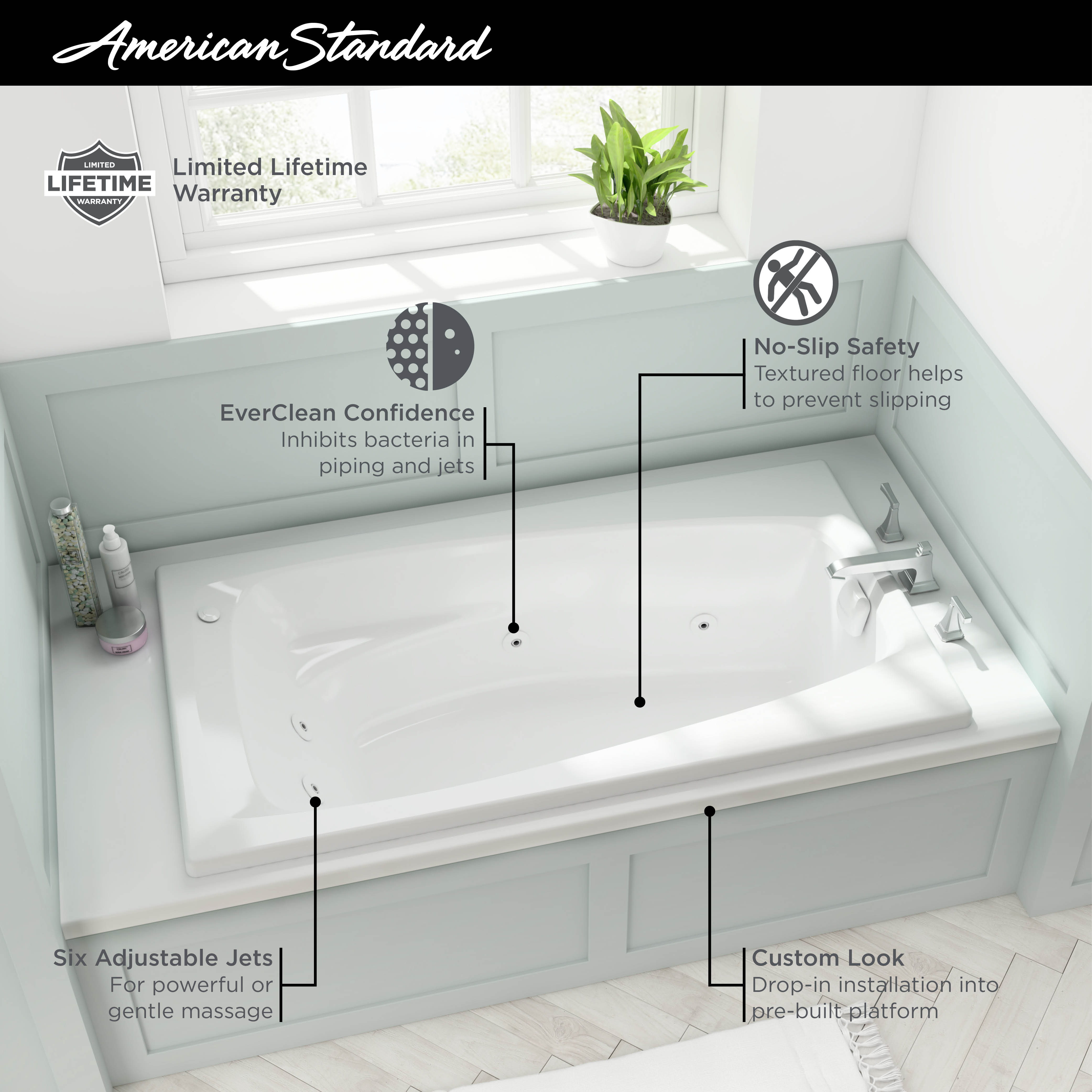 Mainstream 60in x 32in 6-Jet Drop-In Whirlpool Tub