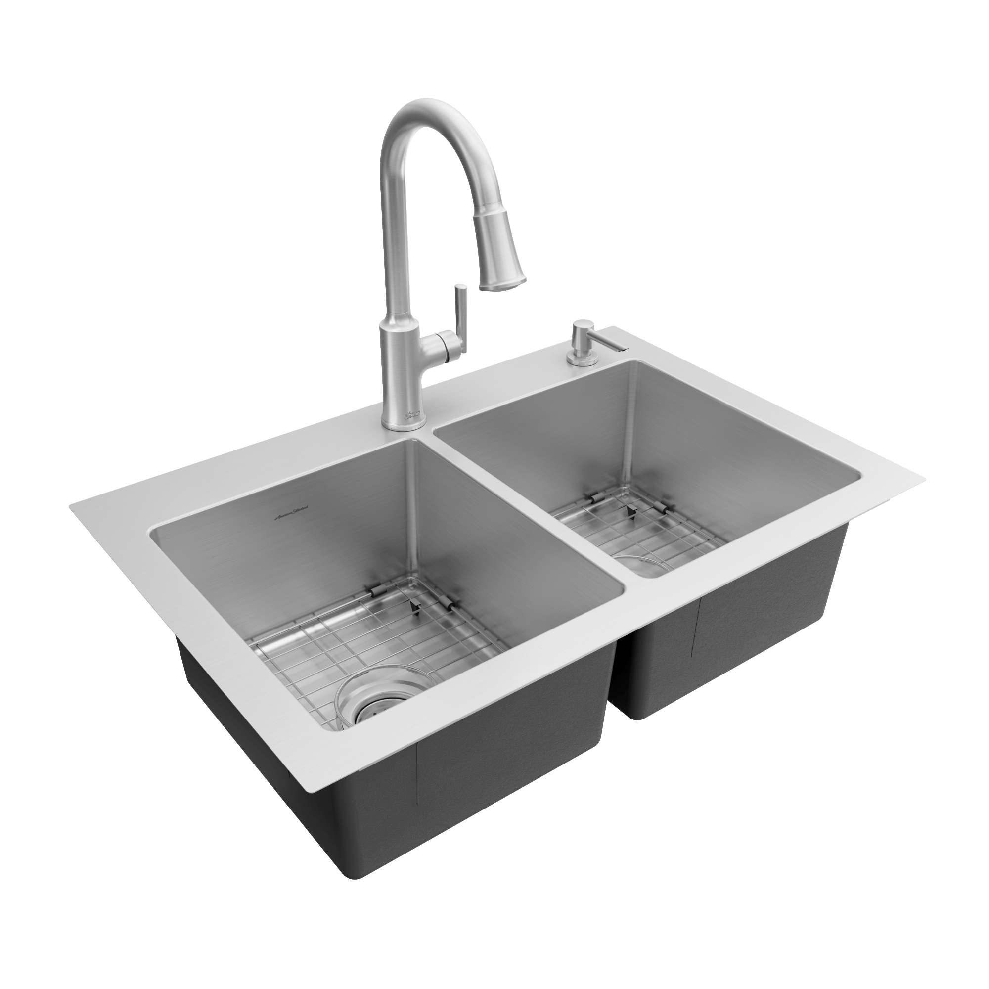 Raviv® Pull-Down Faucet and 33-Inch Stainless Steel Double-Bowl Kitchen  Sink Kit