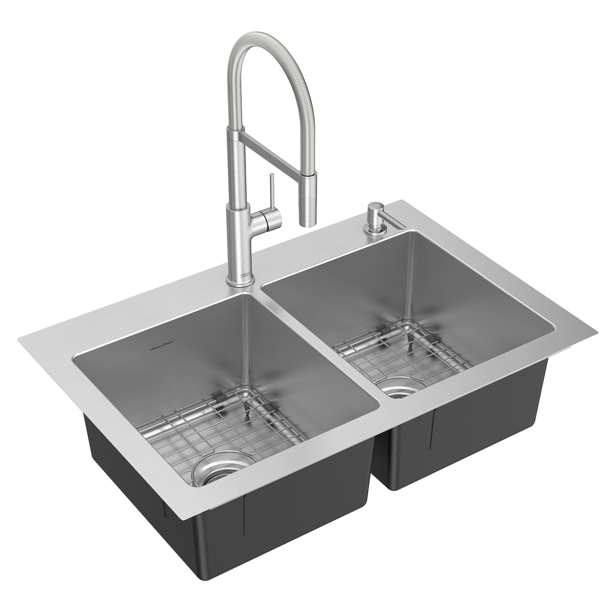 American Standard Sullivan Drop-In 33-in x 22-in Stainless Steel Double  Offset Bowl 2-Hole Kitchen Sink All-in-one Kit