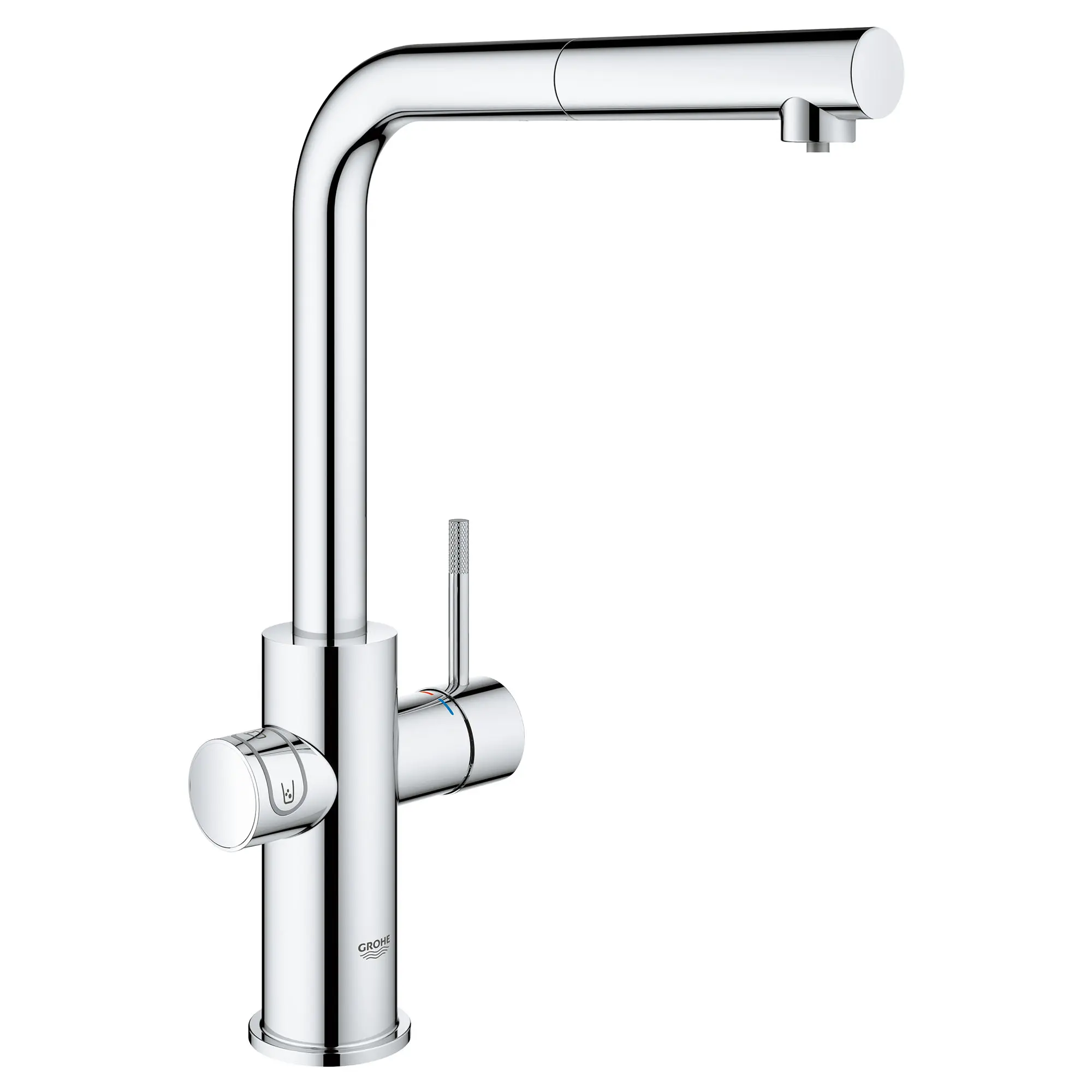 Robinet de cuisine monocommande, tête de pulvérisation rétractable avec eau réfrigérée et pétillante 6,6 L/min (1,75 gpm)