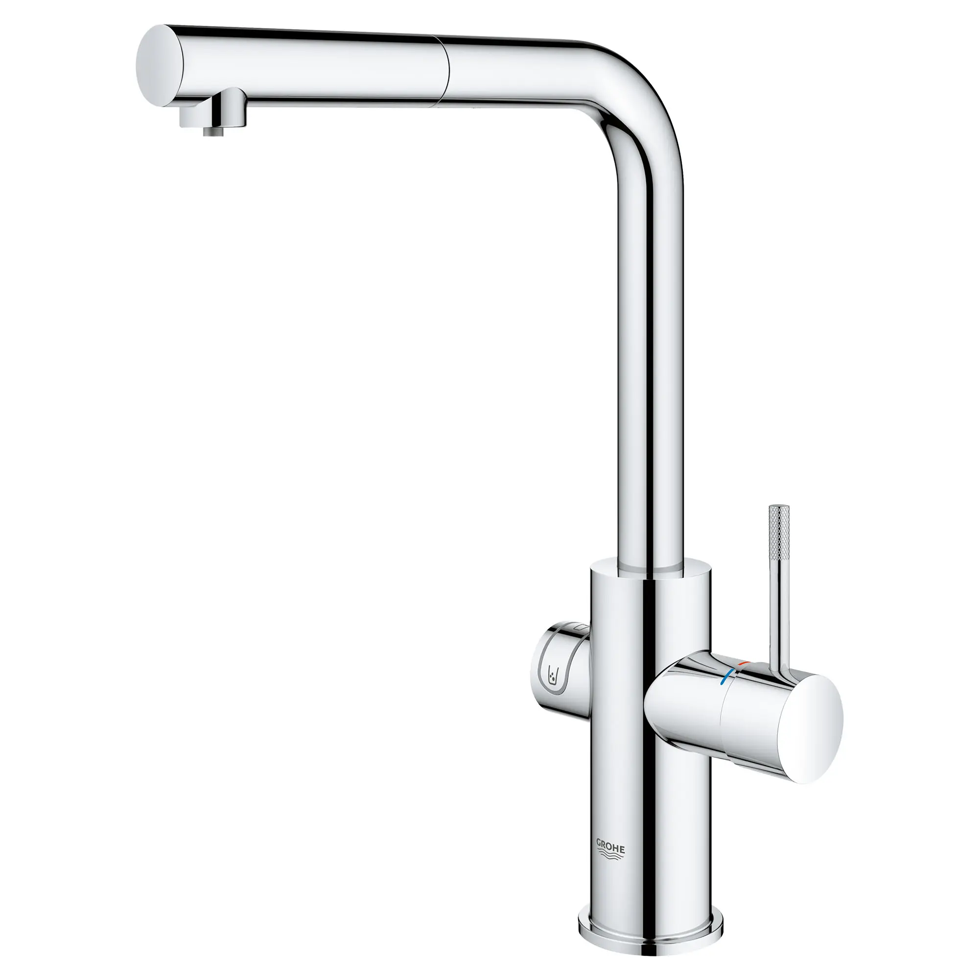 Robinet de cuisine monocommande, tête de pulvérisation rétractable avec eau réfrigérée et pétillante 6,6 L/min (1,75 gpm)