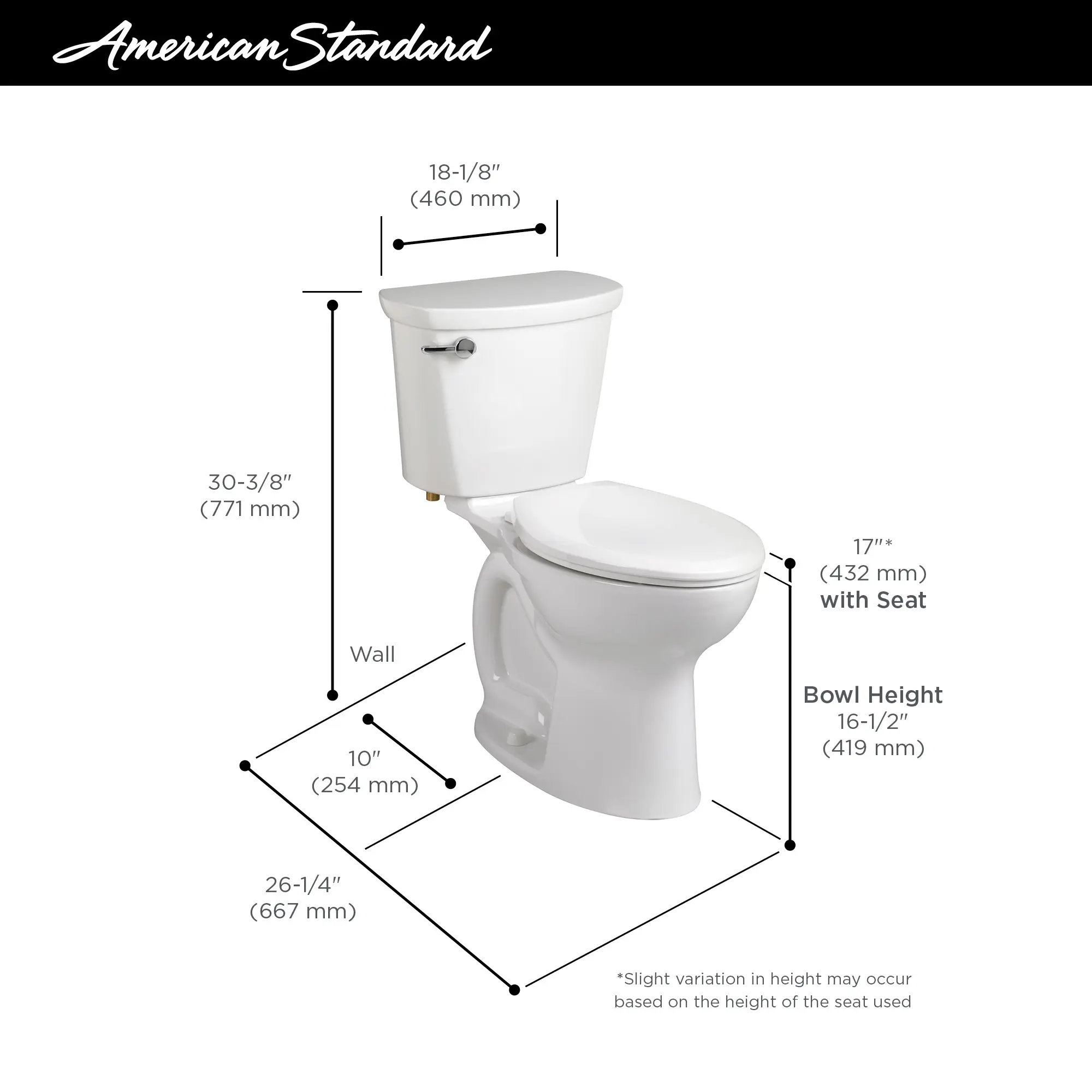 Cadet® PRO Two-Piece 1.6 gpf/6.0 Lpf Chair Height Round Front 10-Inch Rough Toilet Less Seat