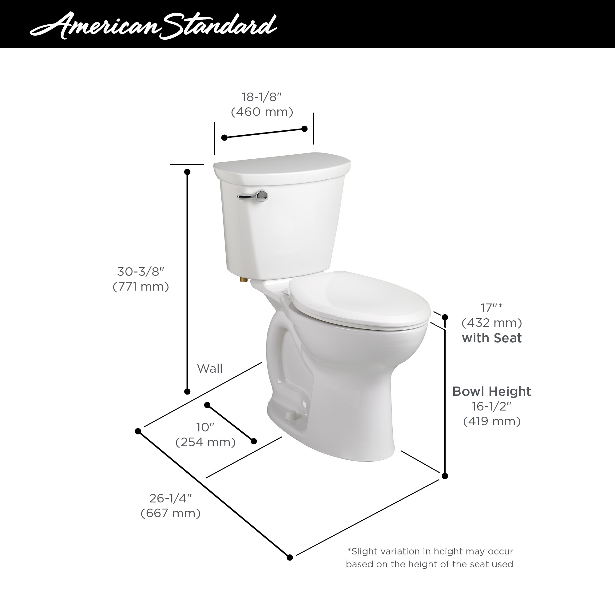 Cadet™ PRO Two-Piece 1.28 gpf/4.8 Lpf Chair Height Round Front 10-Inch Rough Toilet Less Seat