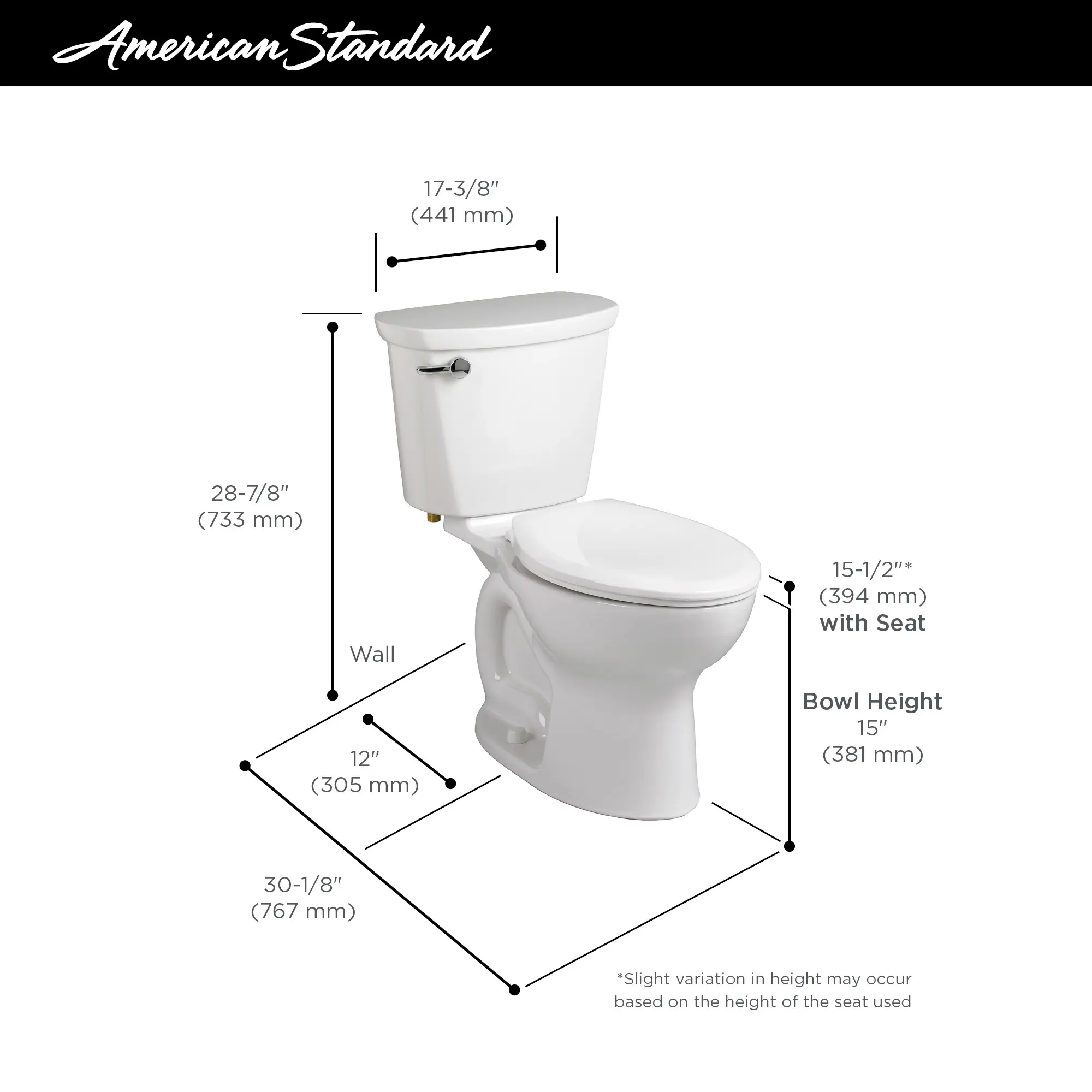 Cadet® PRO Two-Piece 1.28 gpf/4.8 Lpf Standard Height Elongated Toilet Less Seat